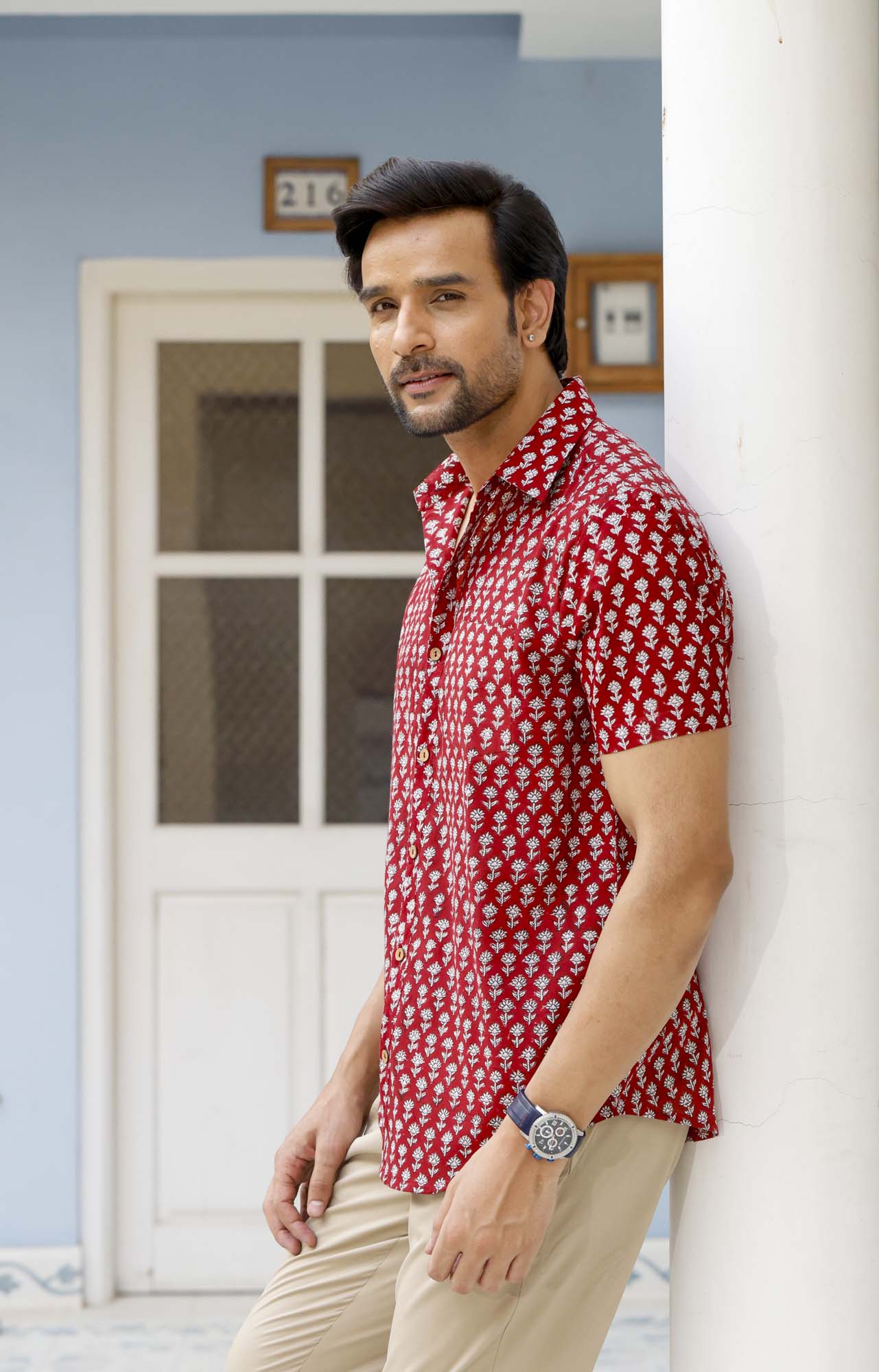 Maroon Motifs Half Sleeve Shirt