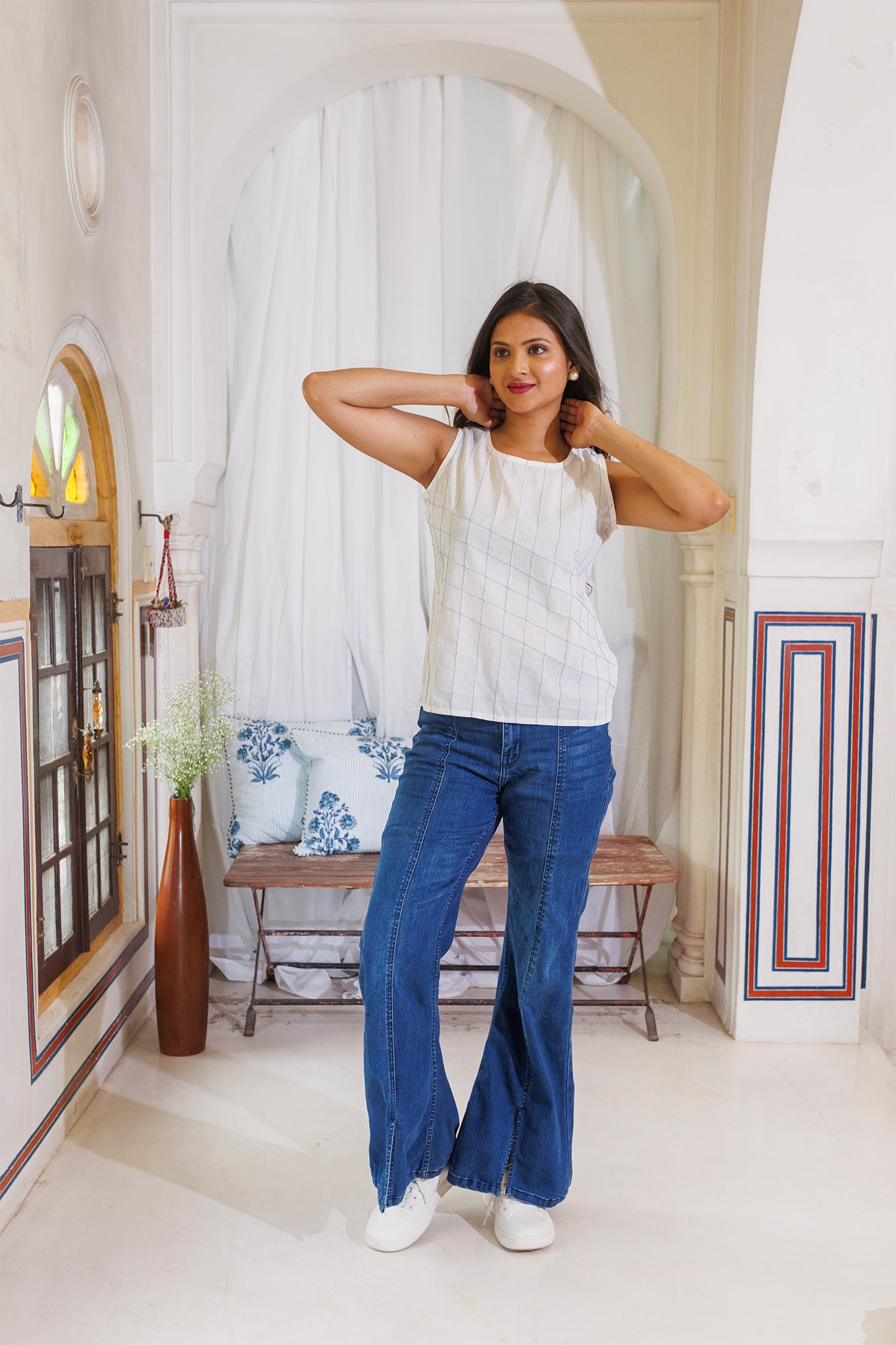 Blue Pintuck Top