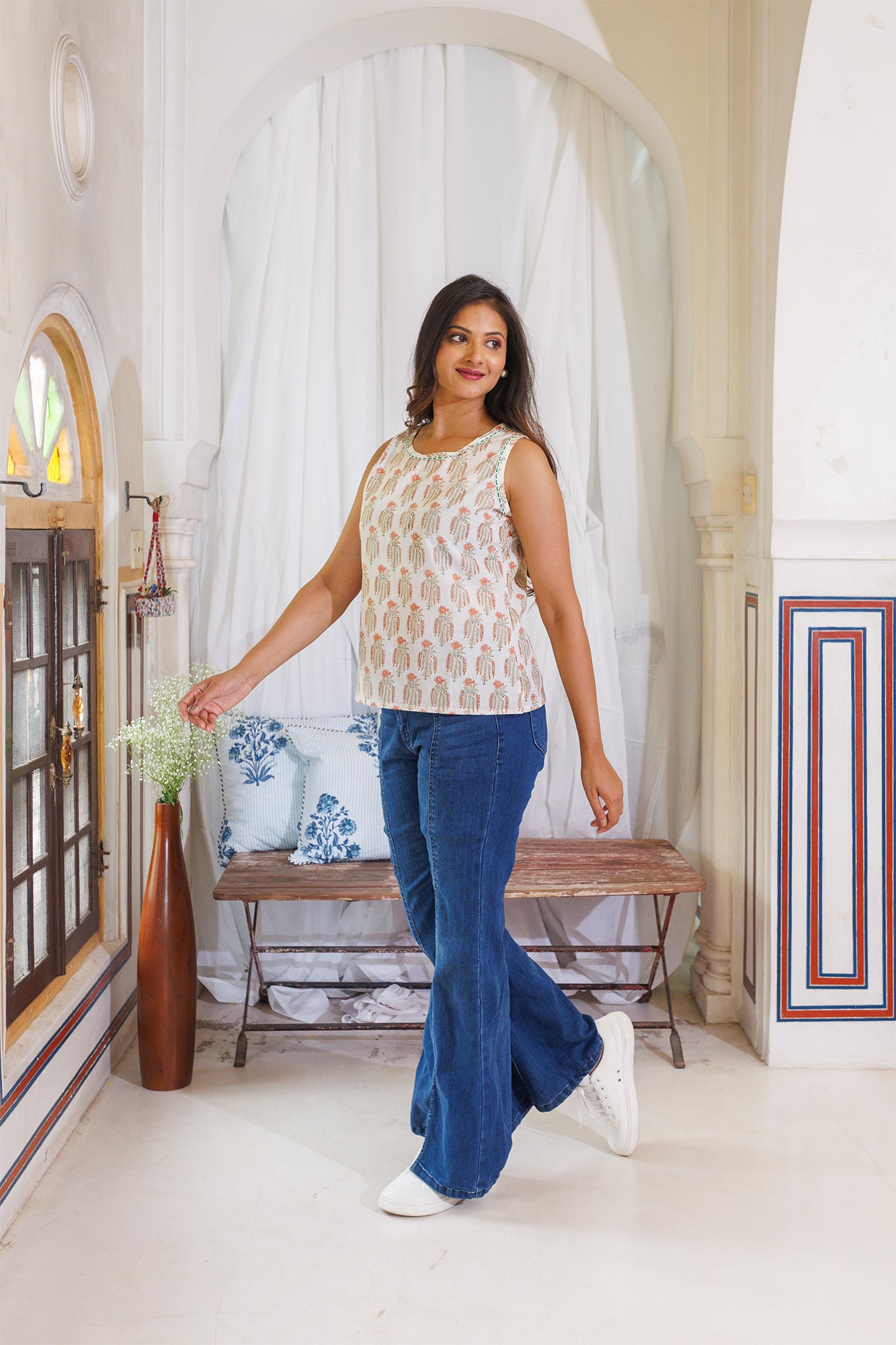 Falling Leaves Peach Sleeveless Top