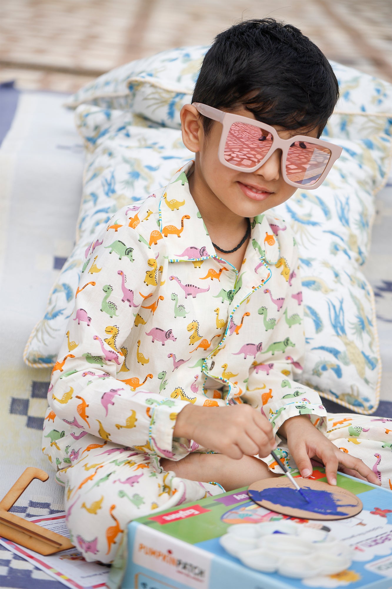 Multicolor Dinosaur Kids Night Suit