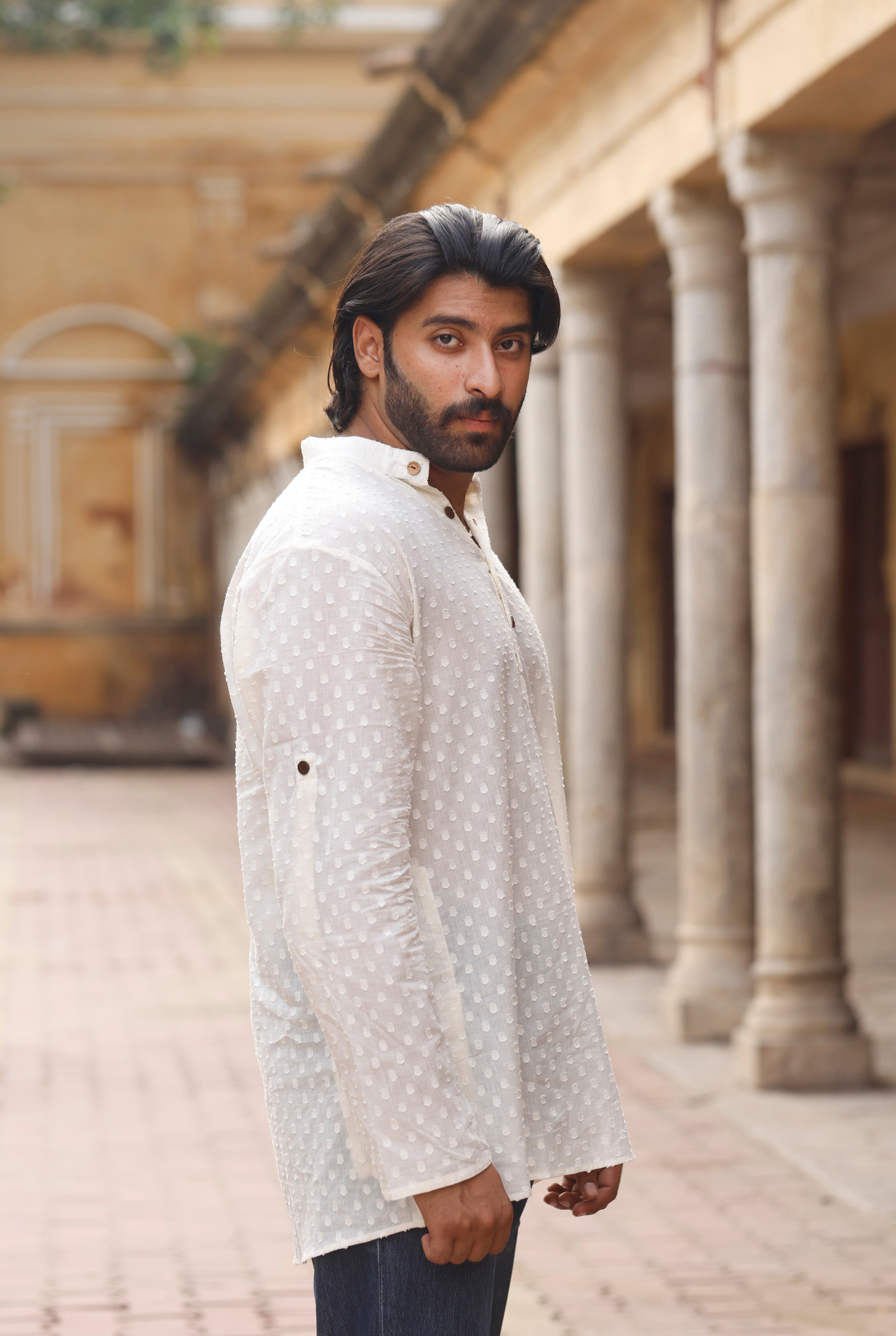 White Dobby Short Kurta