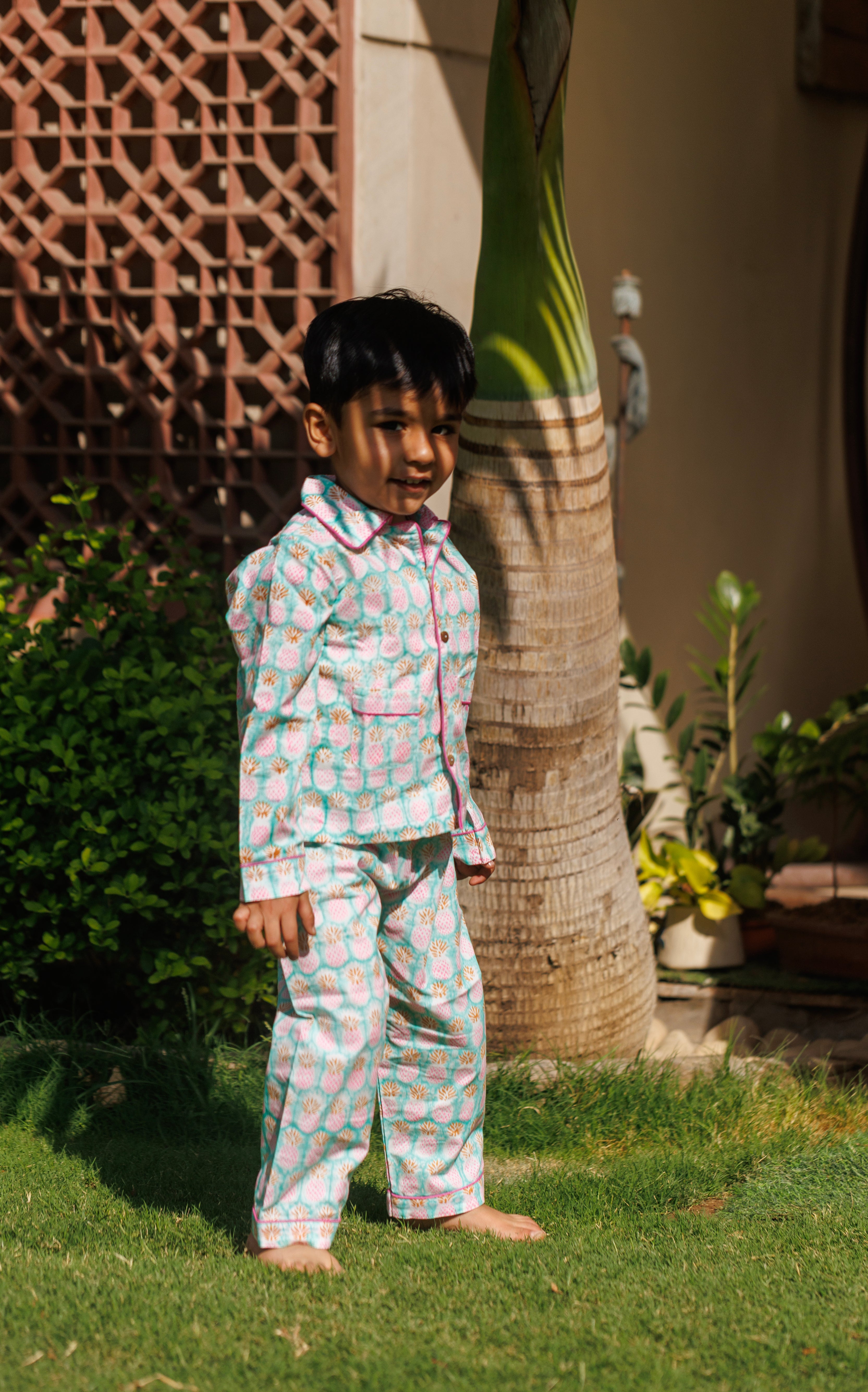 Mint Green Pine Kids Night Suit