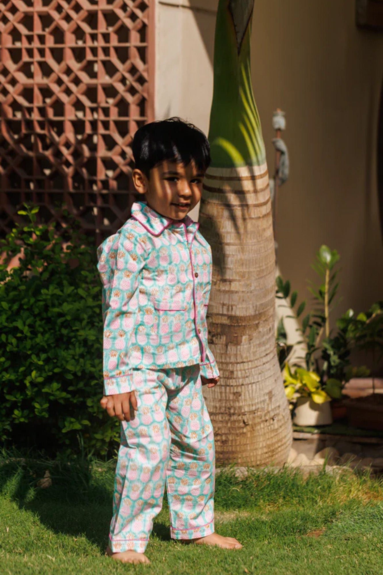 Mint Green Pine Kids Night Suit