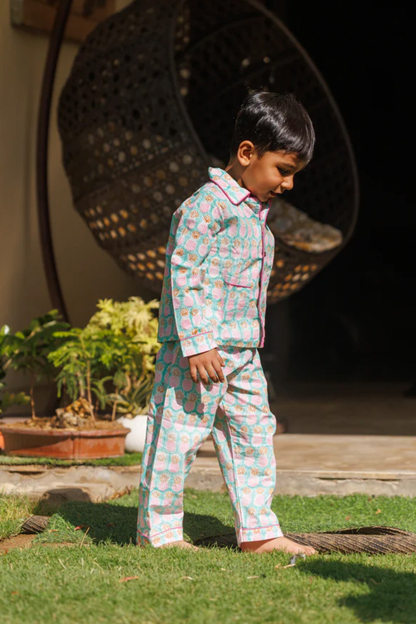 Mint Green Pine Kids Night Suit