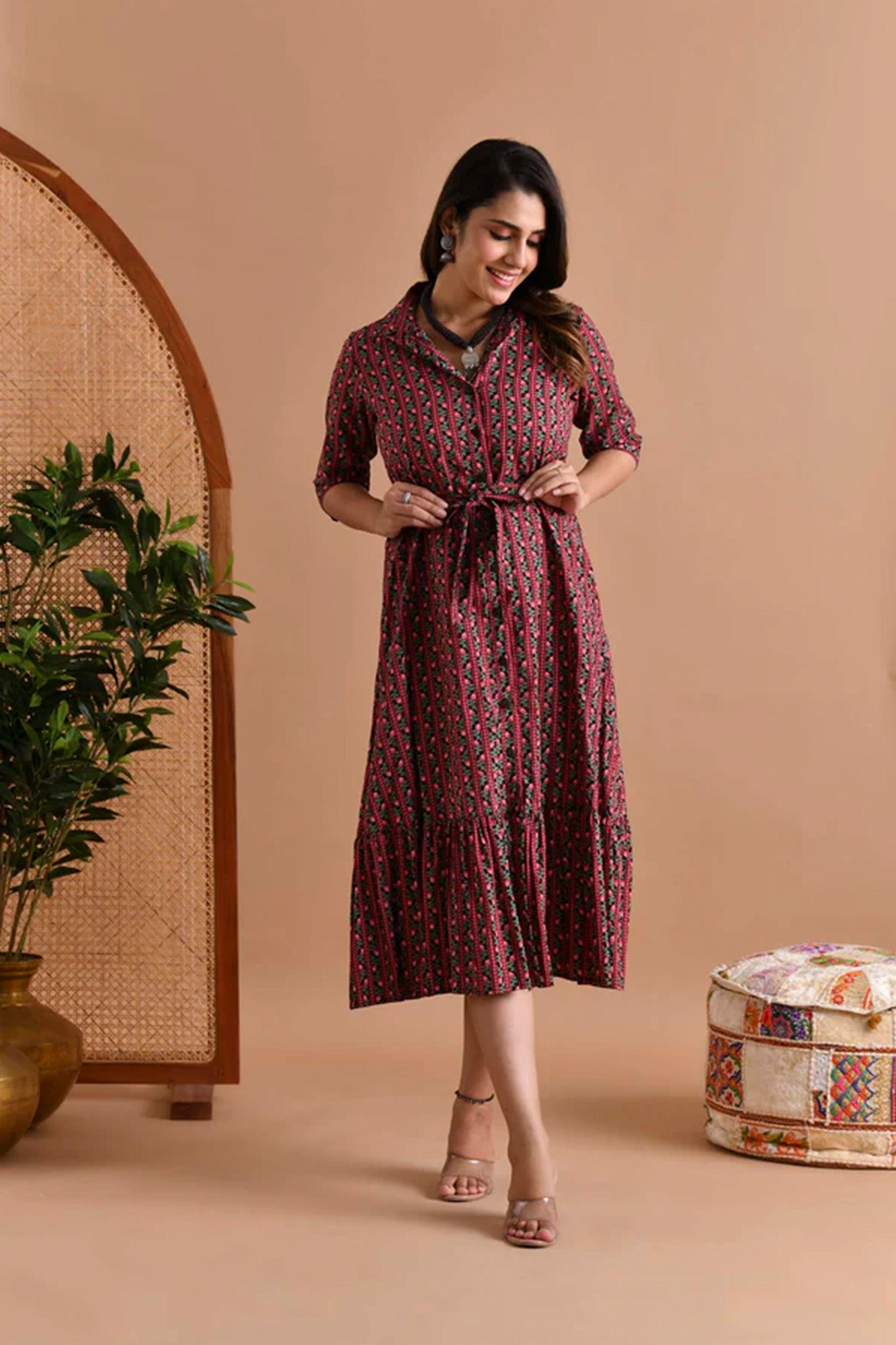 Shirt Dress Women Chandini Striped Red