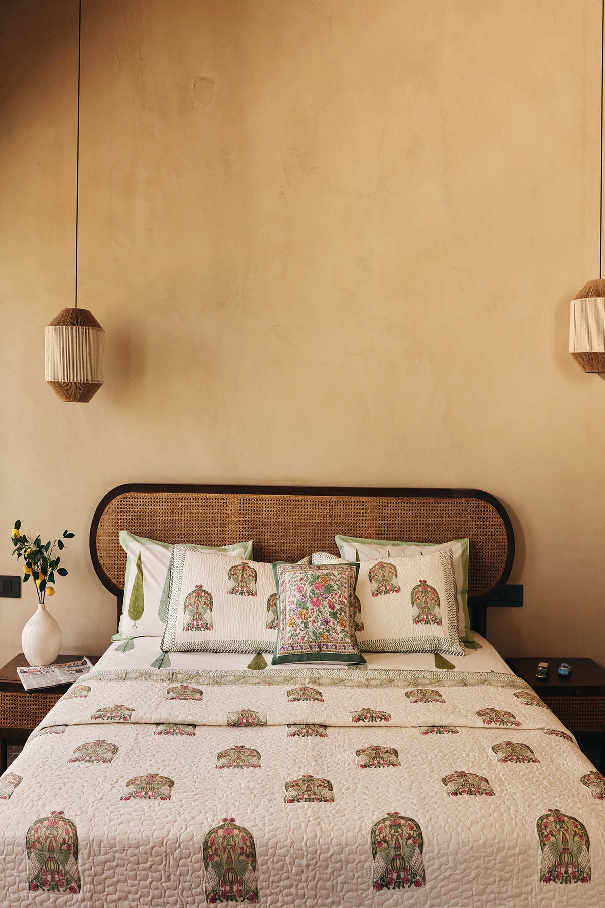 Crane Couple Quilted Bed Cover With 2 Pillow Covers
