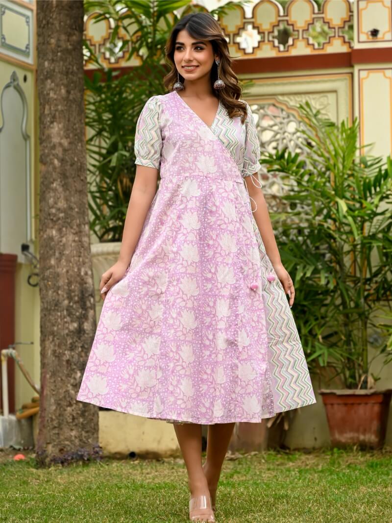 Dress Womens Angrakha Lavender