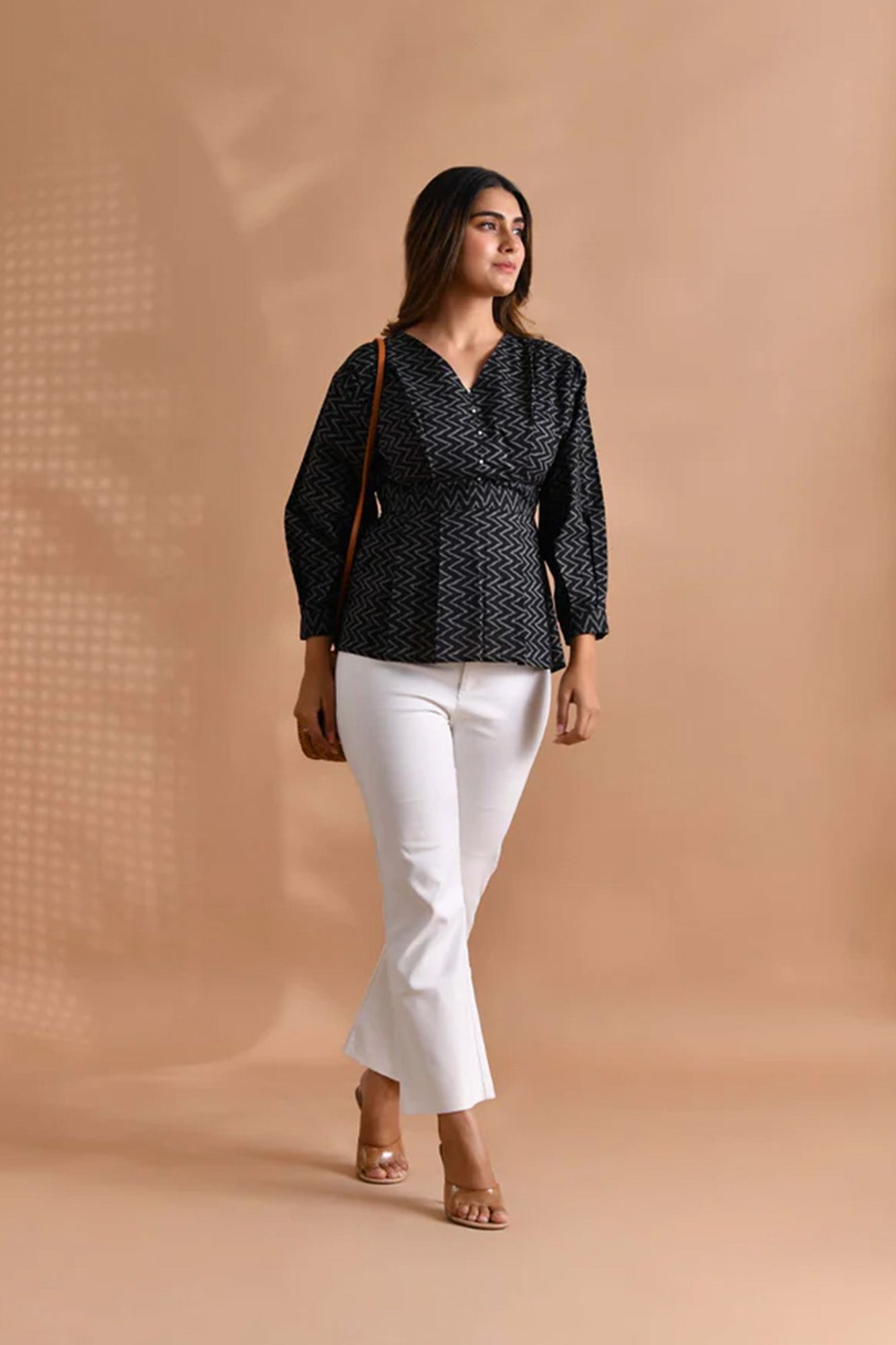 Shirt Women Peplum Chevron Black