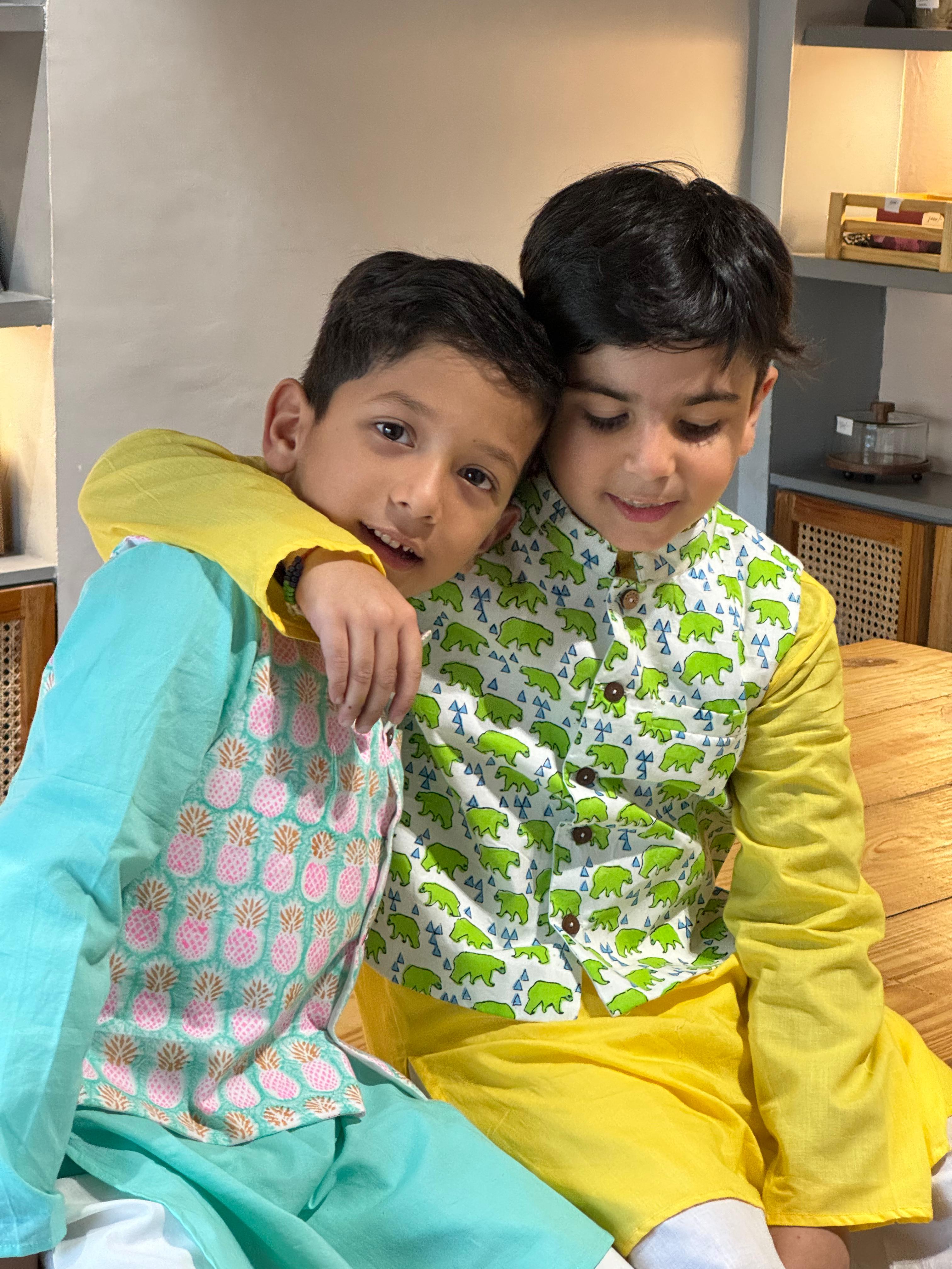 Kurta Boys With Koti Yellow