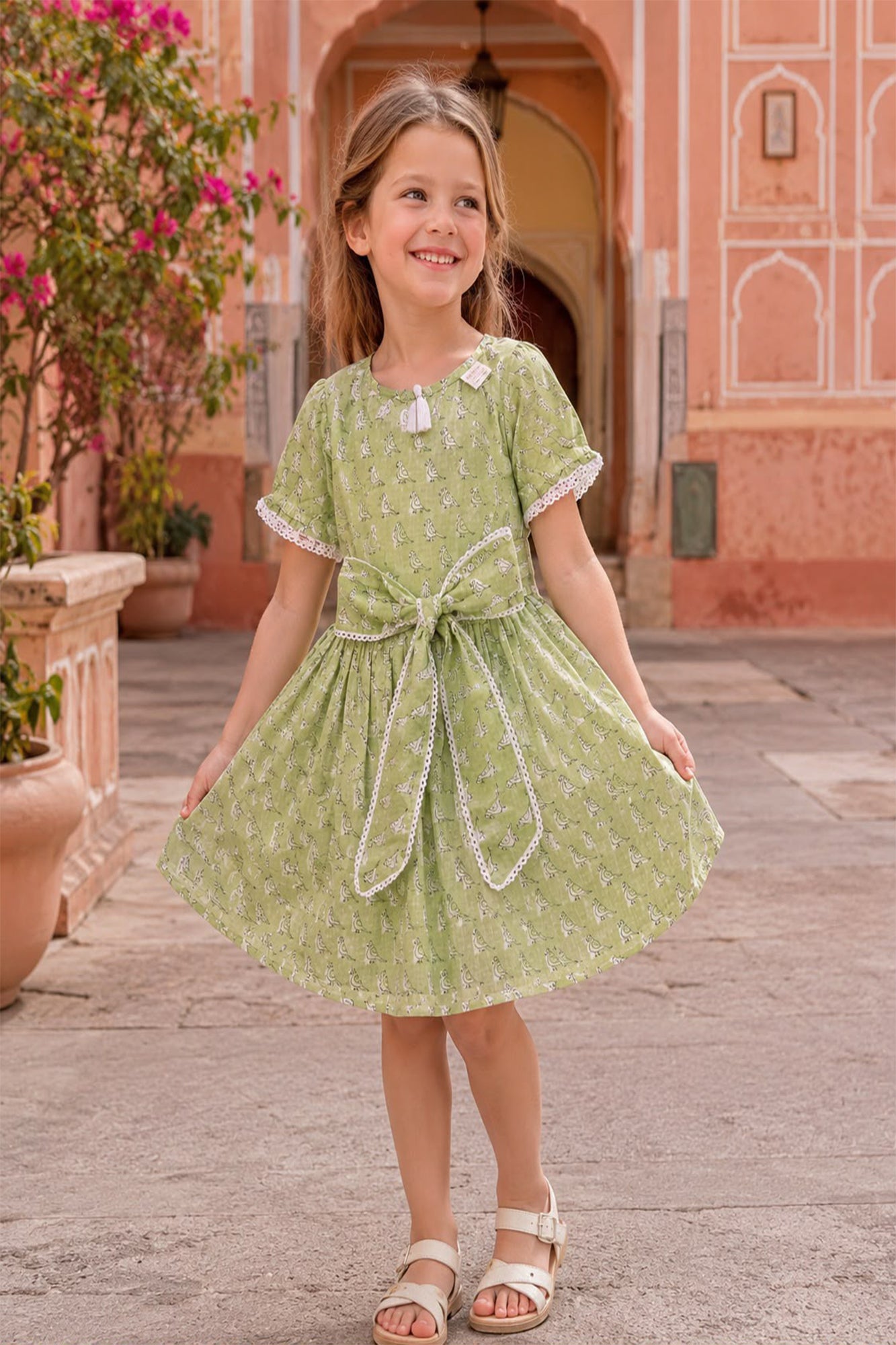 Tinny Parrot Green Frock