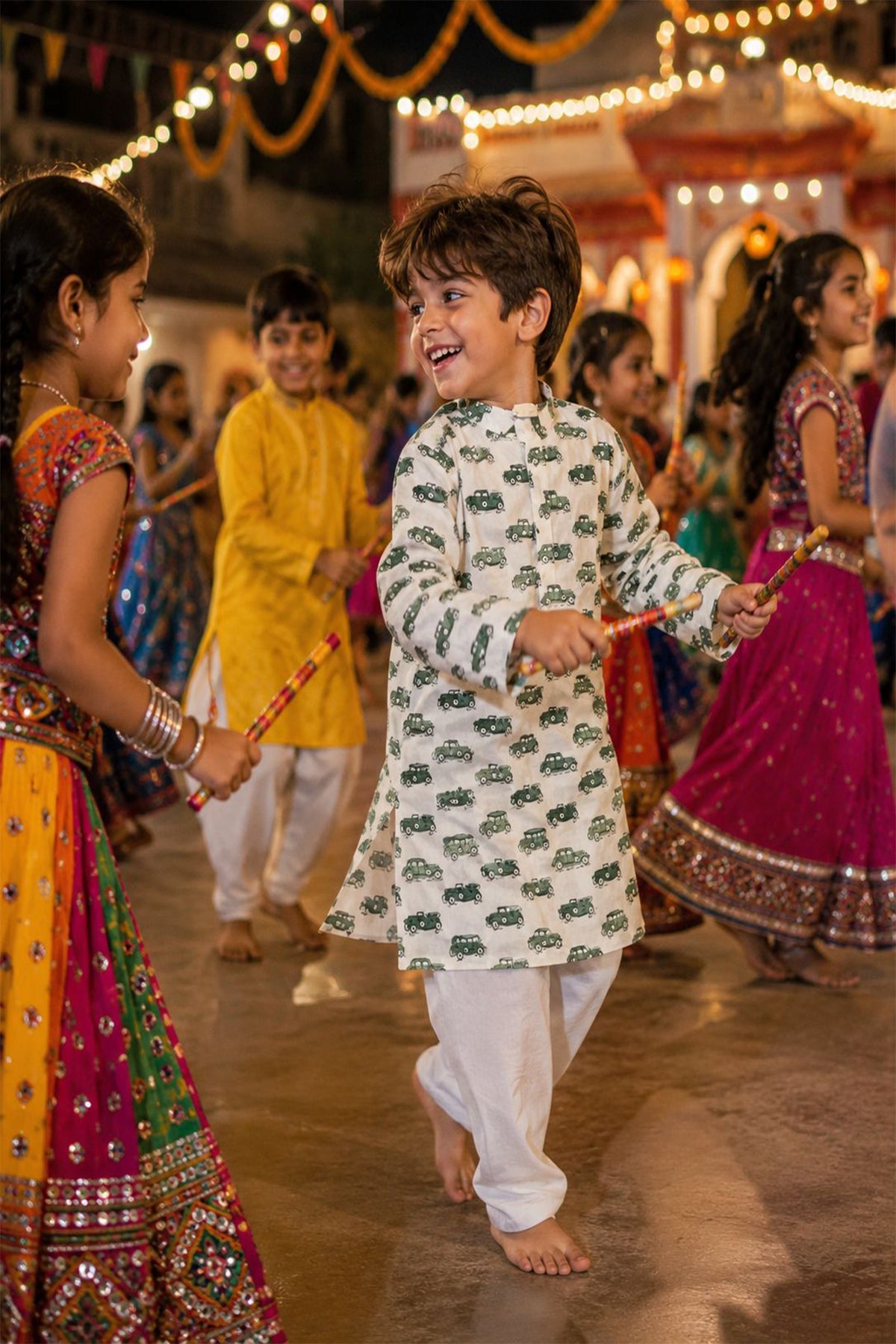 Green Cars Boy Kurta
