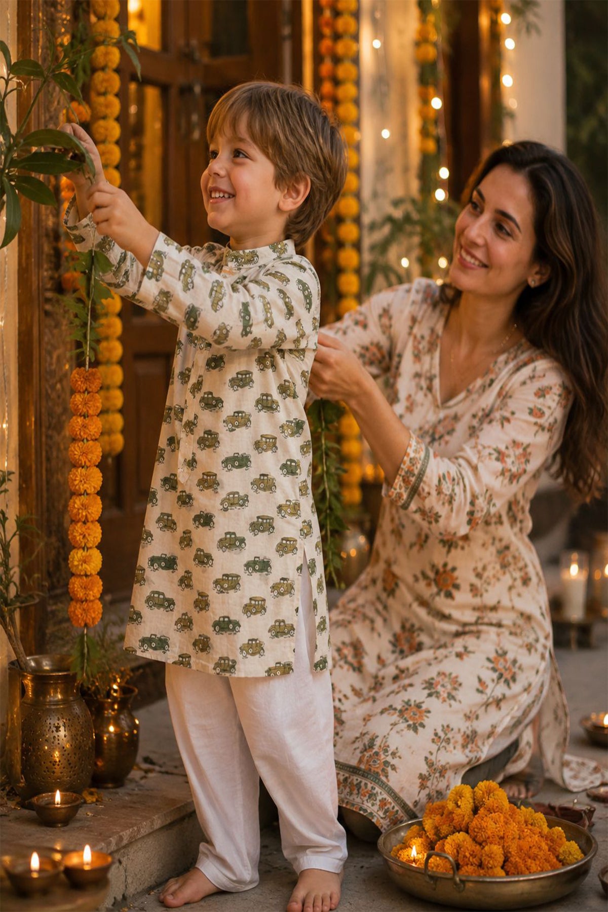 Green Cars Boy Kurta