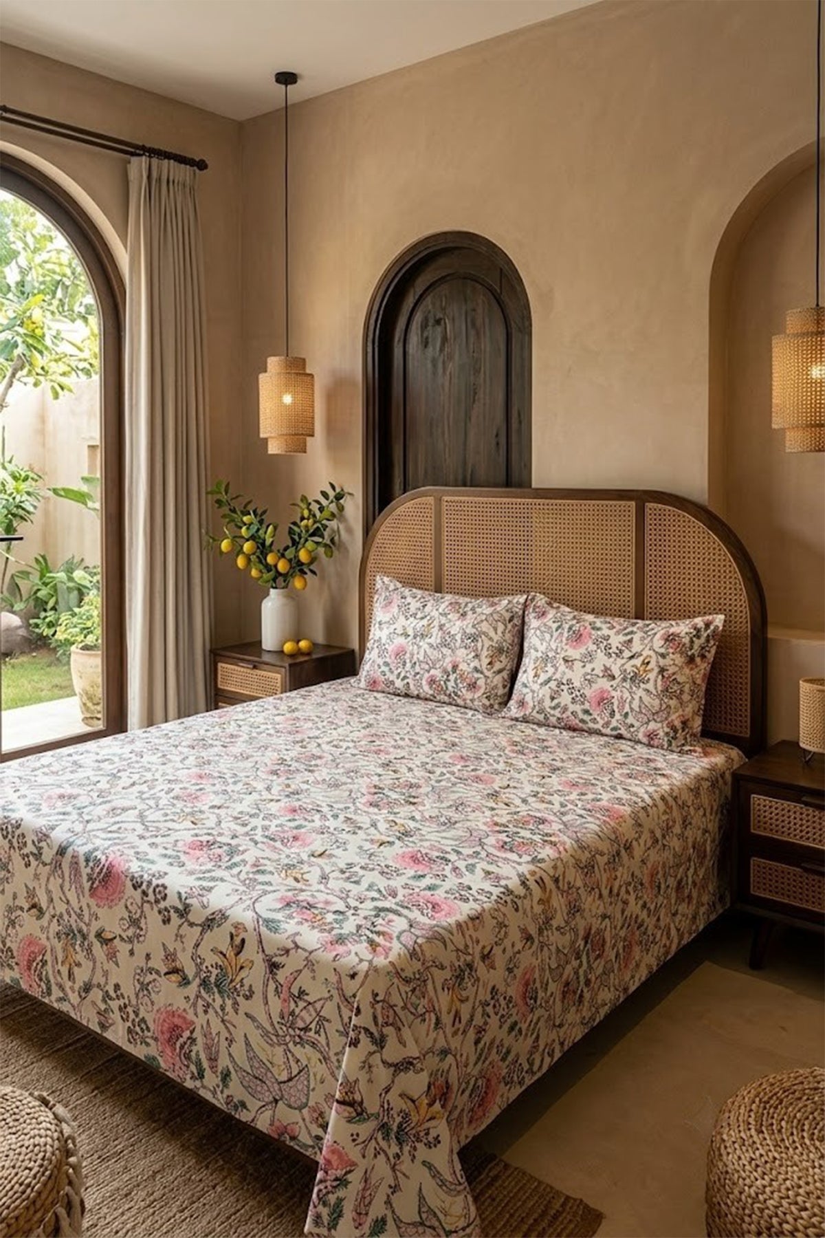 Jacobean Floral Bed Sheet With Pillow