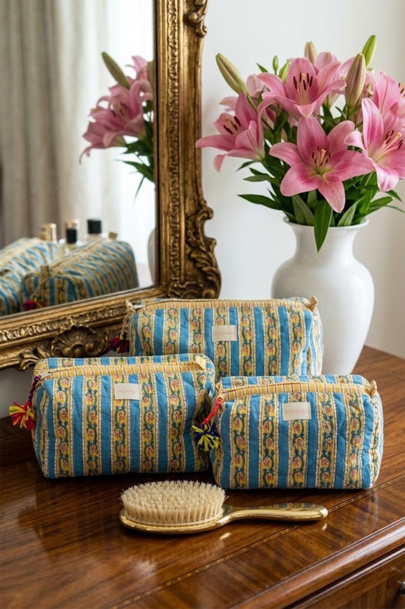 Stripy Flower Vine Pouch Set of 3