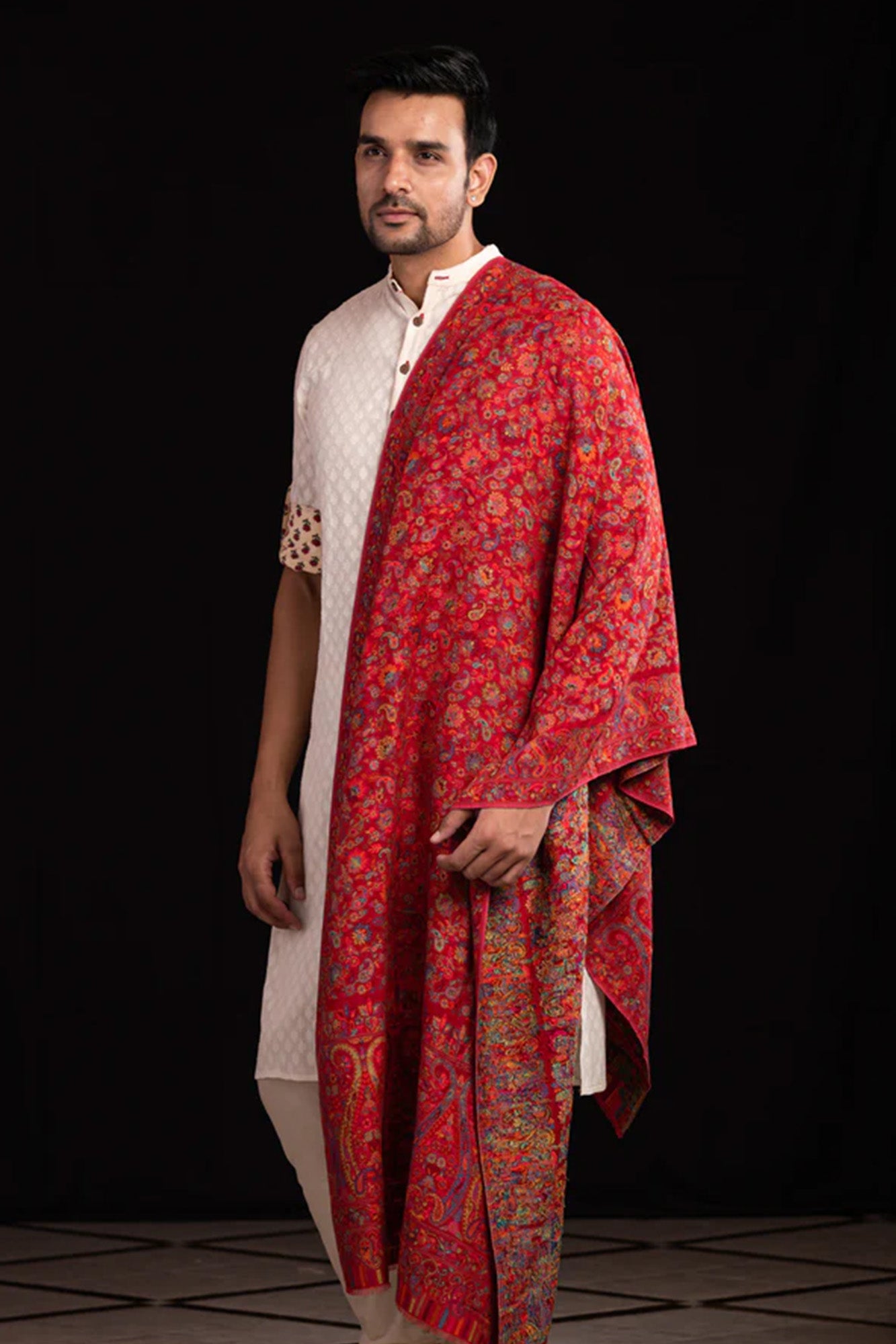 Men Floral Red Pashmina Stole