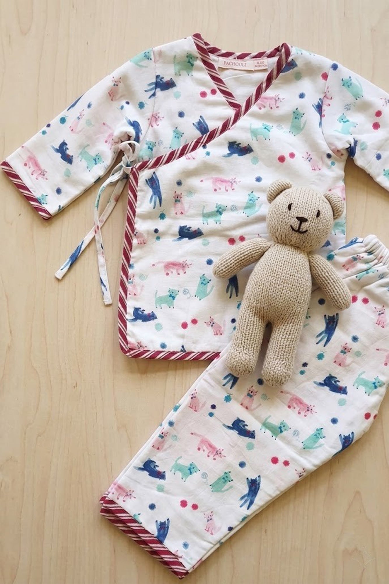 Angarakha Top With Pajama Cats Blue