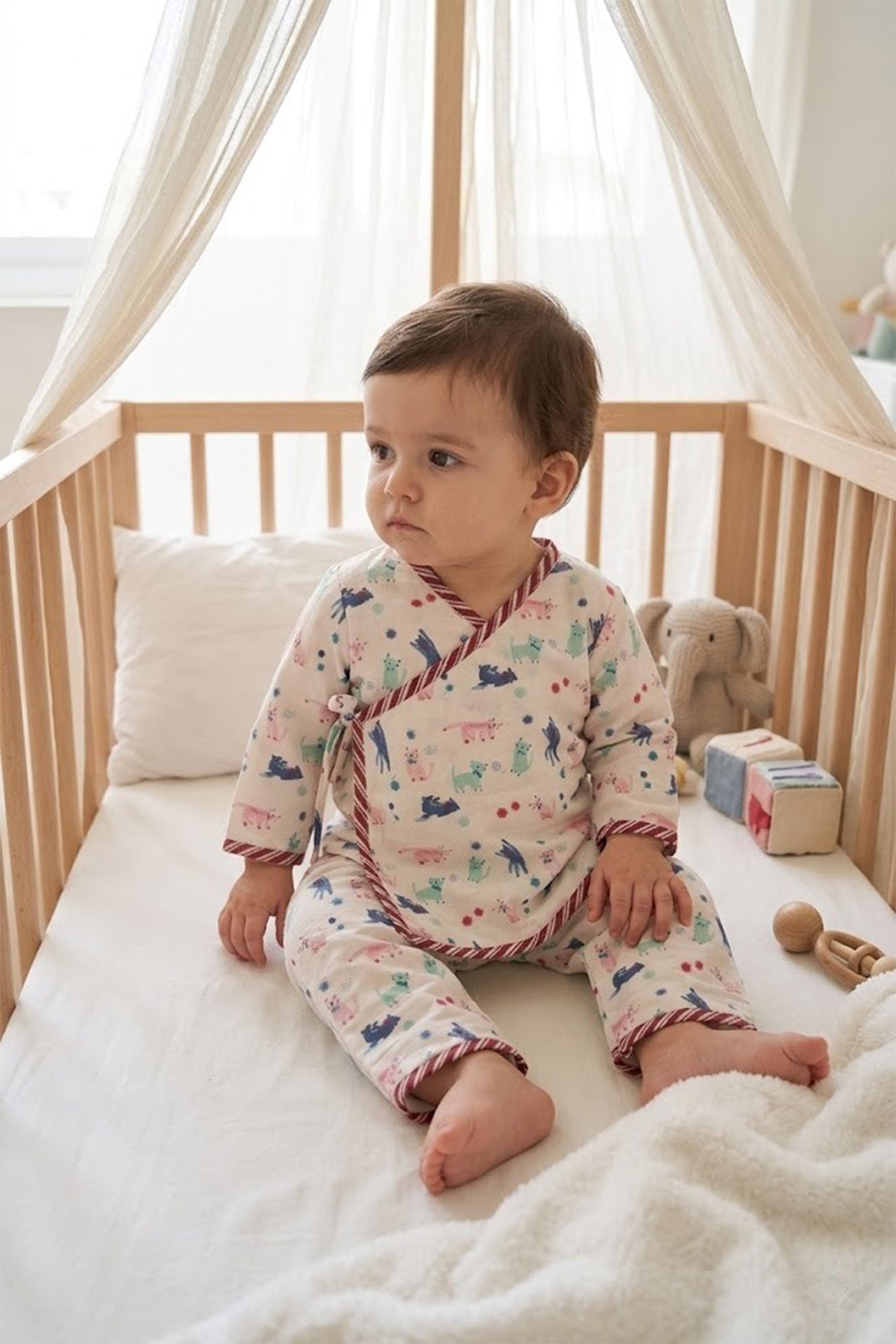 Angarakha Top With Pajama Cats Blue