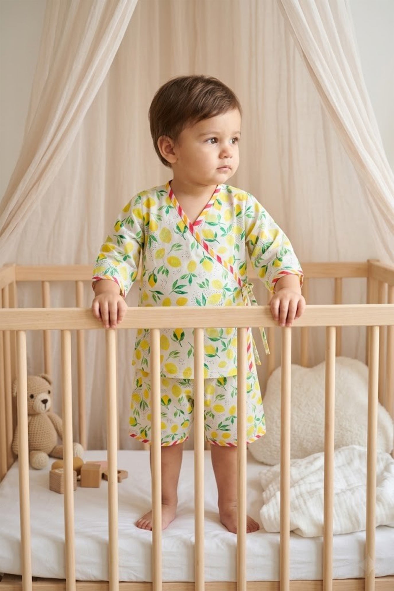 Lemon Yellow Angarakha Top With Shorts