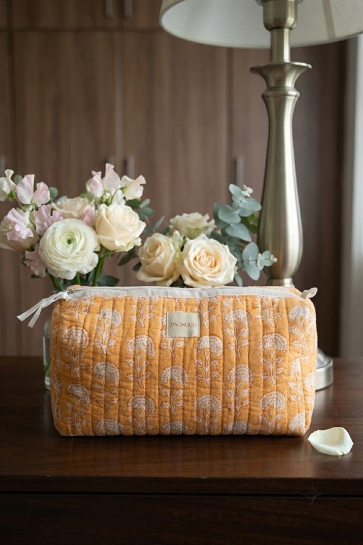 Peach Flora Pouch Set of 3