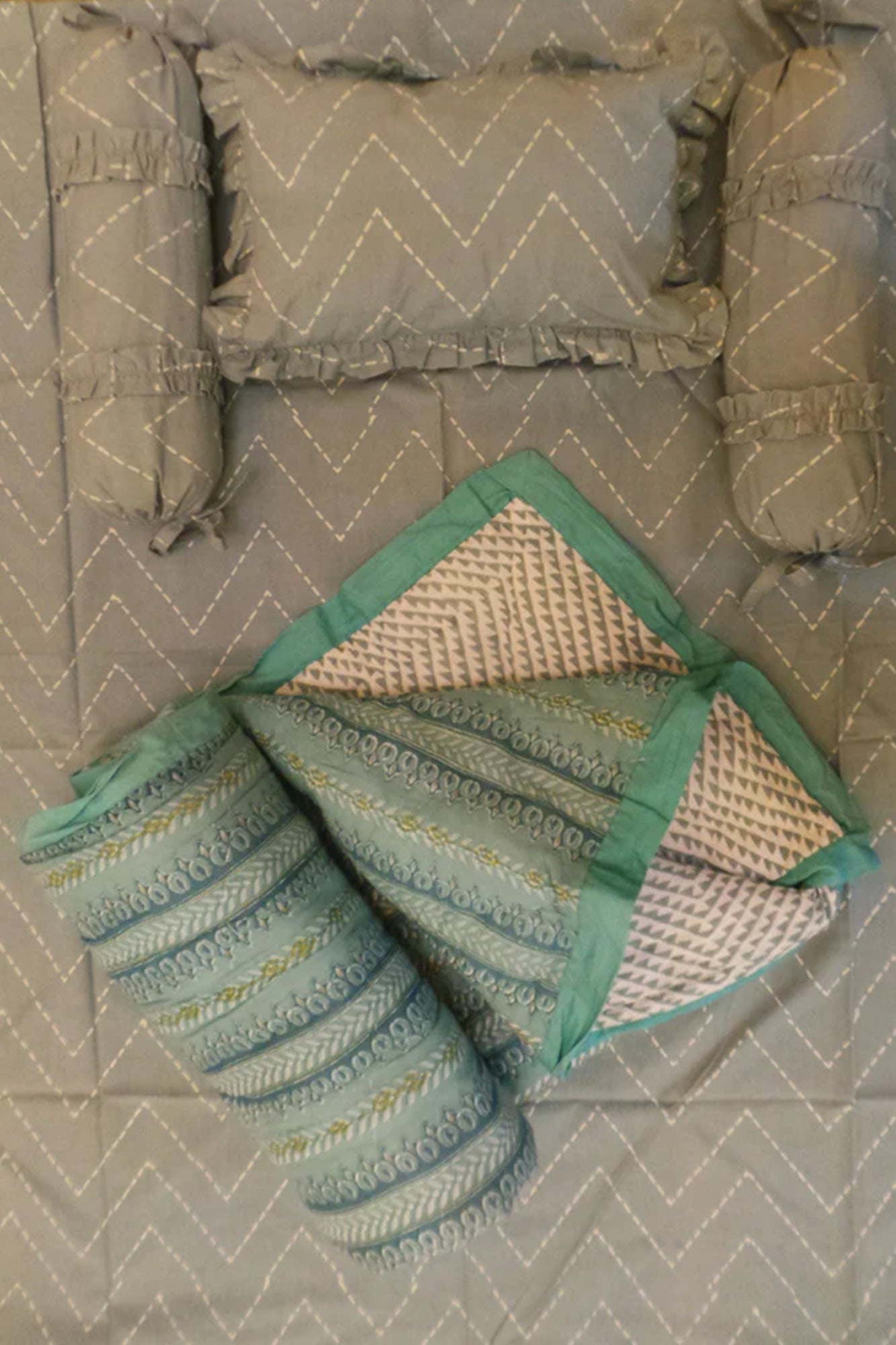Baby Bed Set Grey Chevron