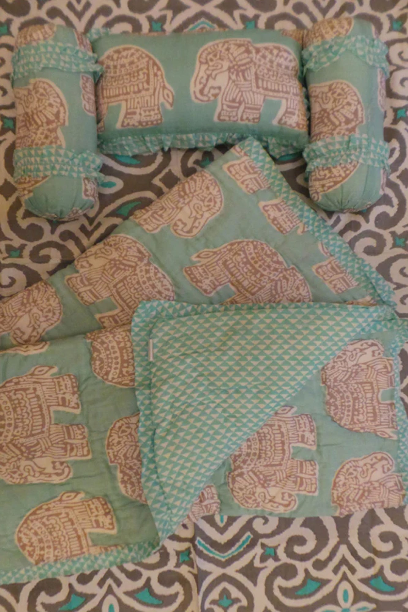 Baby Bed Set Jumbo Elephant Aqua