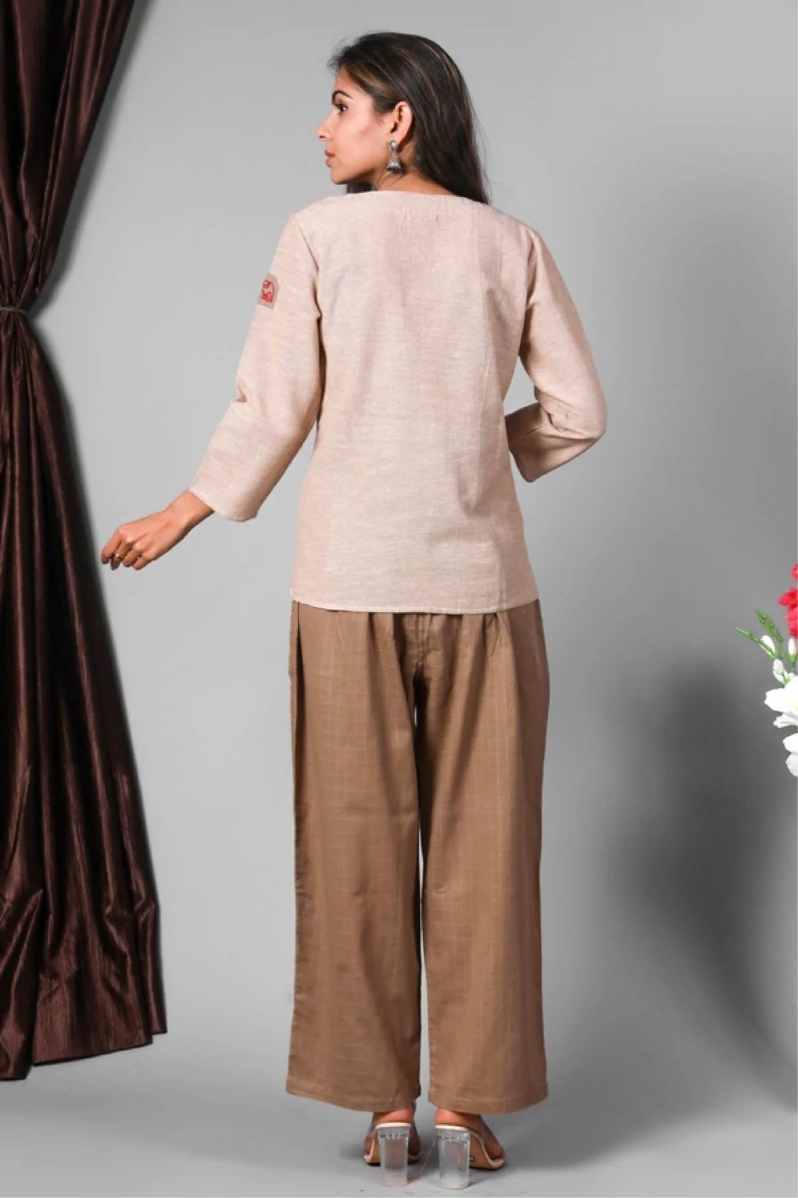 Women Pant-Broad Belt Self Checkered
