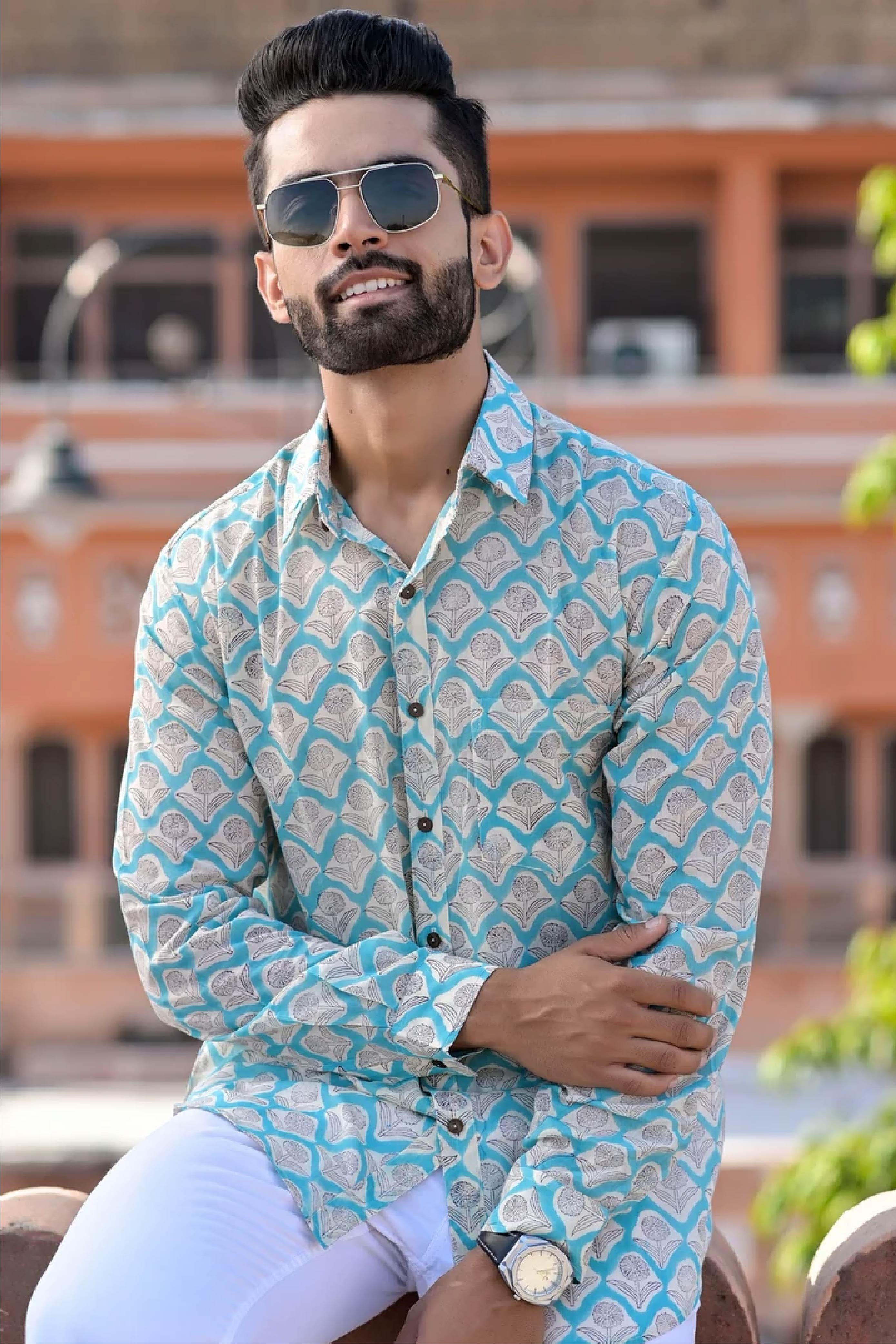 Men Full Sleeve Shirt Leafage Green