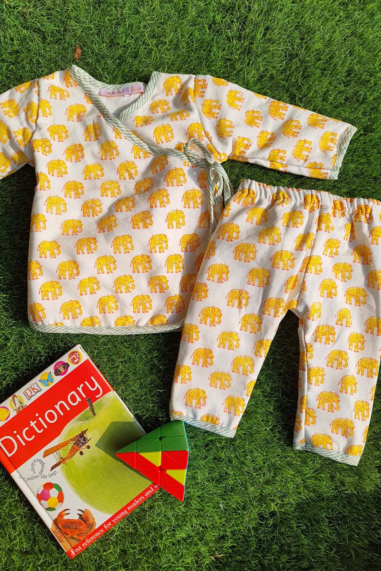 Infants Yellow Elephant Angarakha Top With Pajama