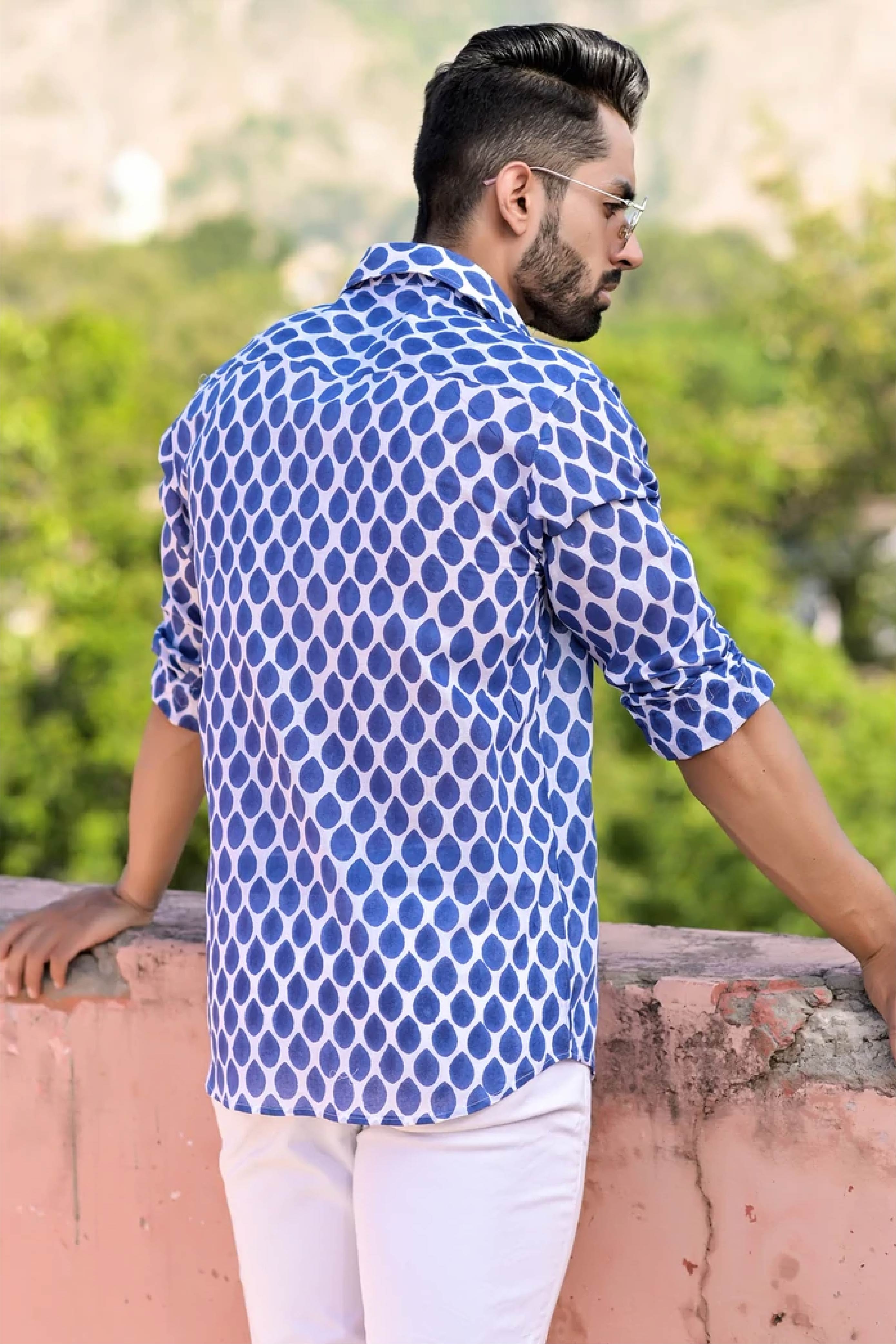 Shirt Full Sleeve Mens Droplet  Indigo