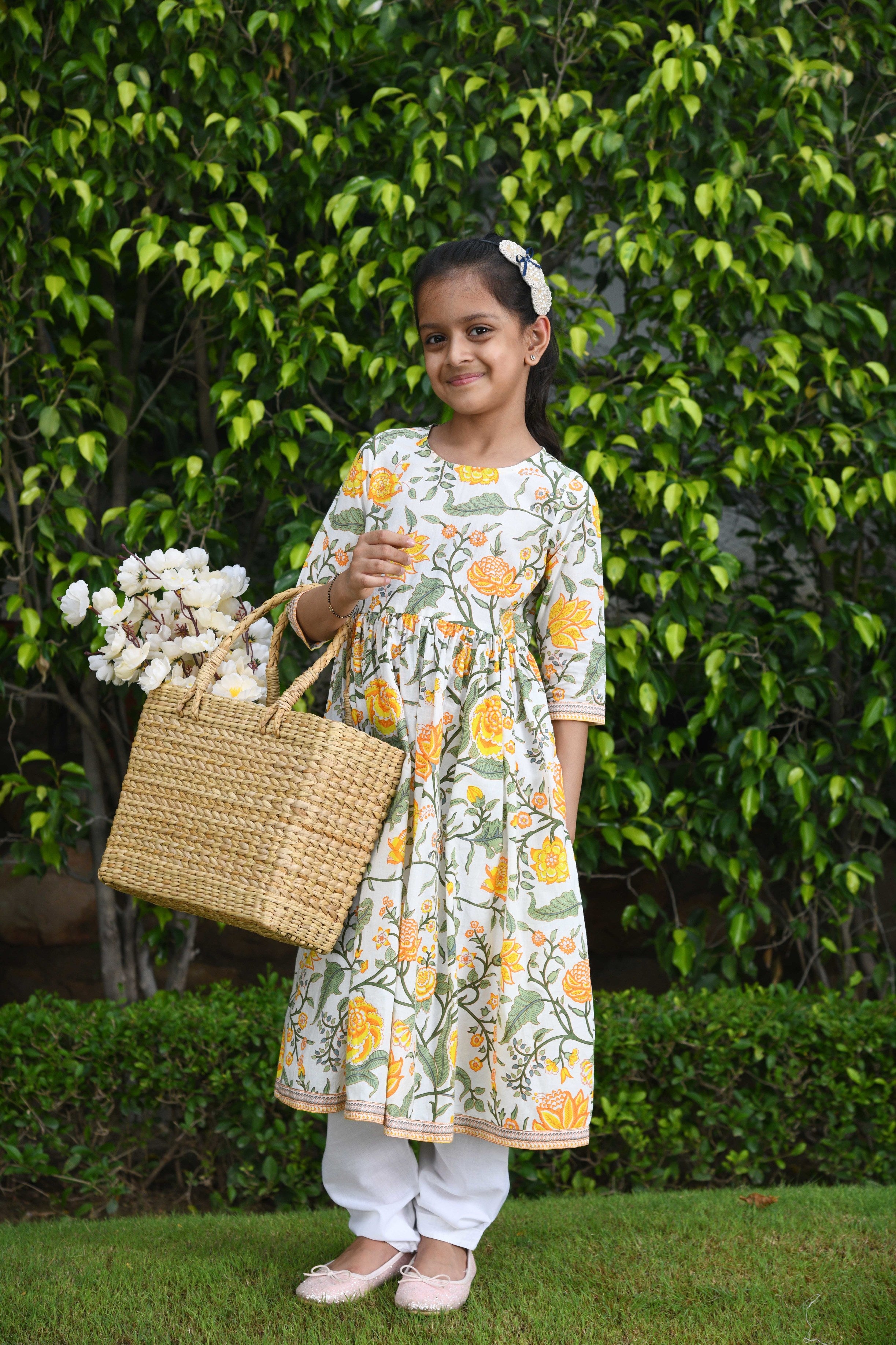 Girls Yellow Floral Anarkali
