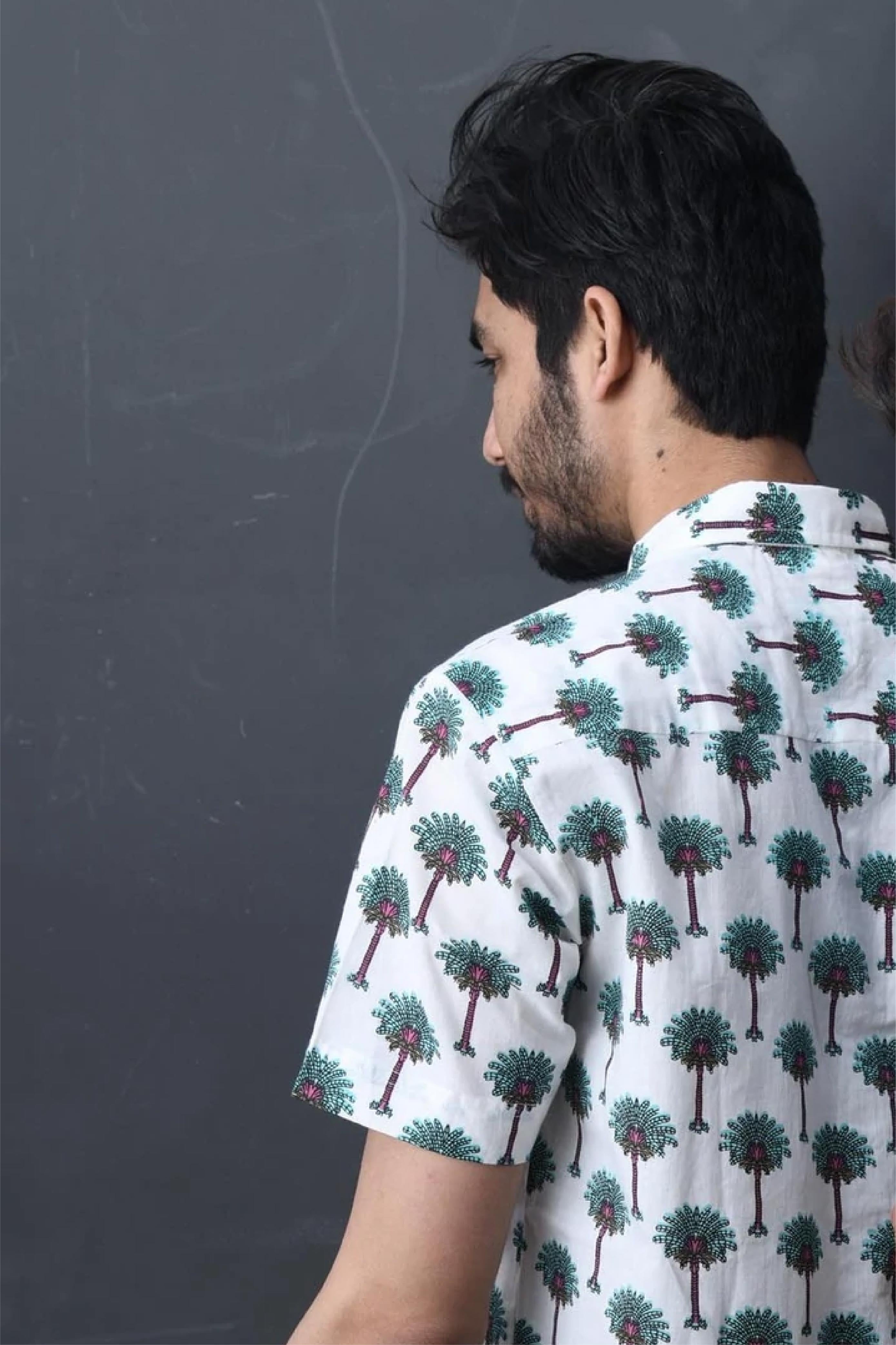 Shirt Half Sleeve Mens Green Palm