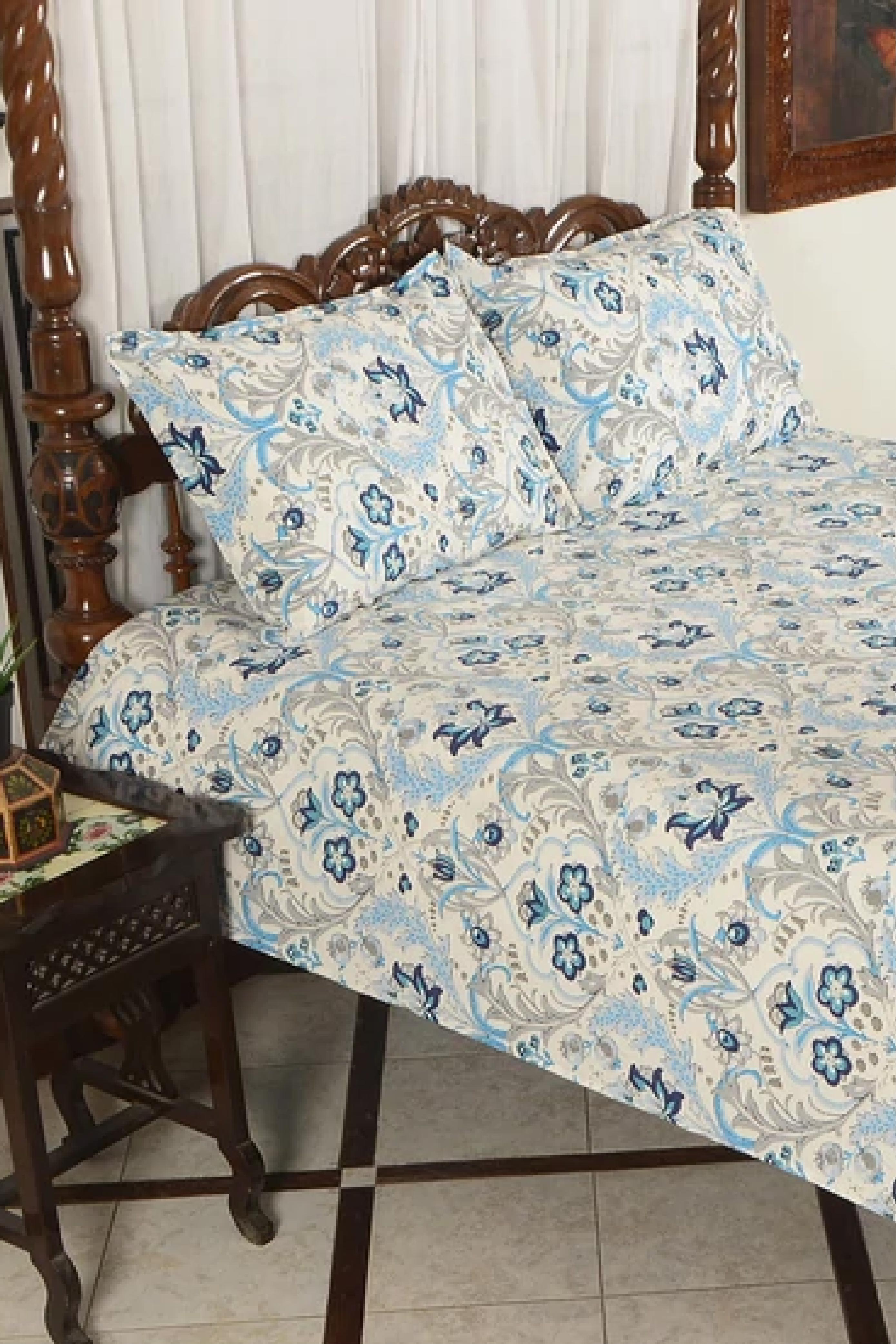 Aqua Blue Jaal - Bed Sheet