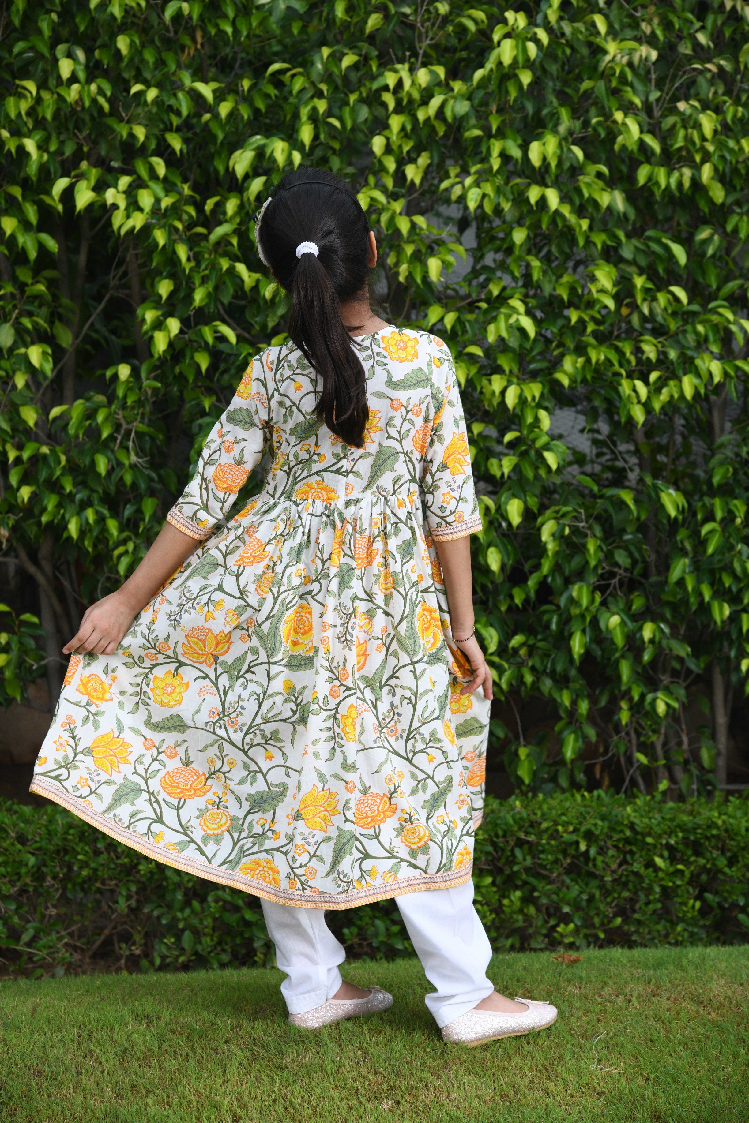 Girls Yellow Floral Anarkali