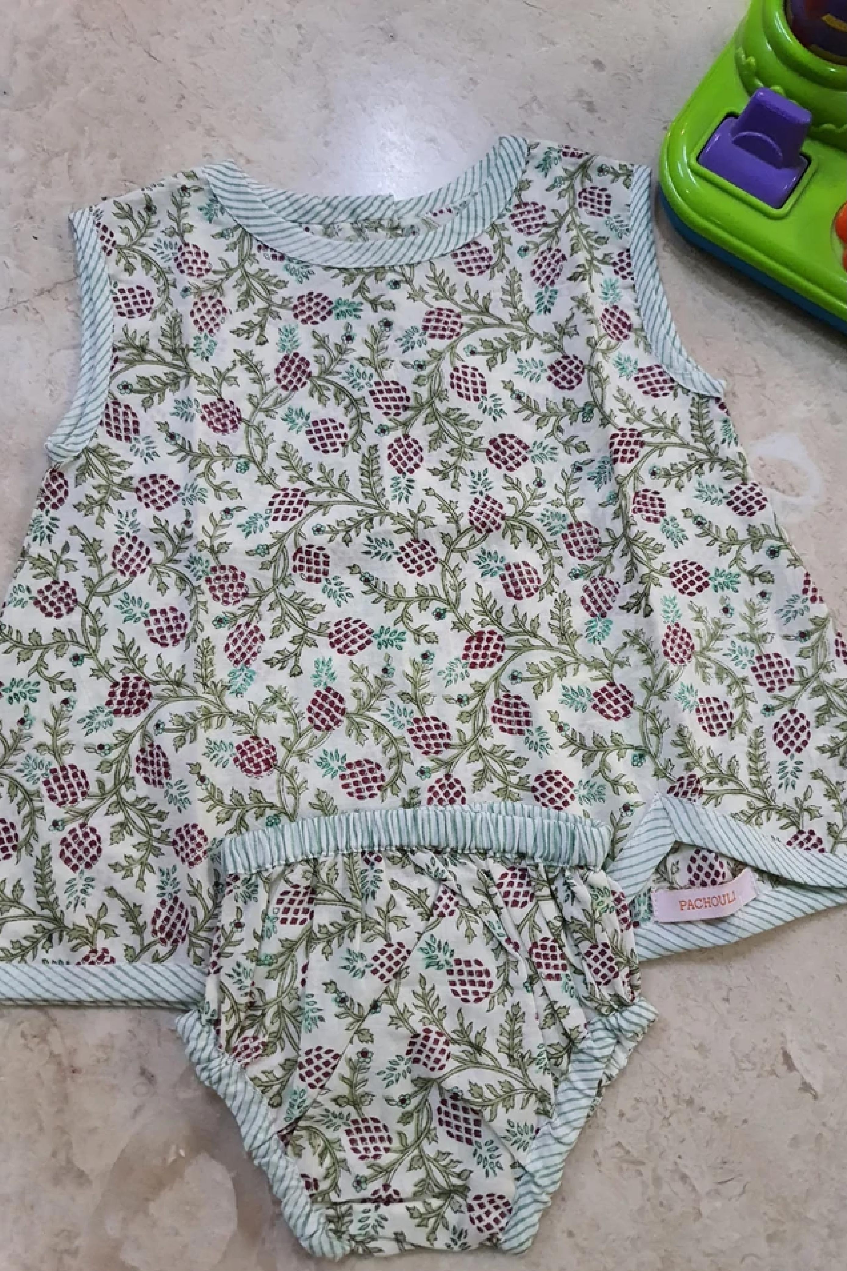 Green Floral Jaal - Infant Baby Dress With Shorts