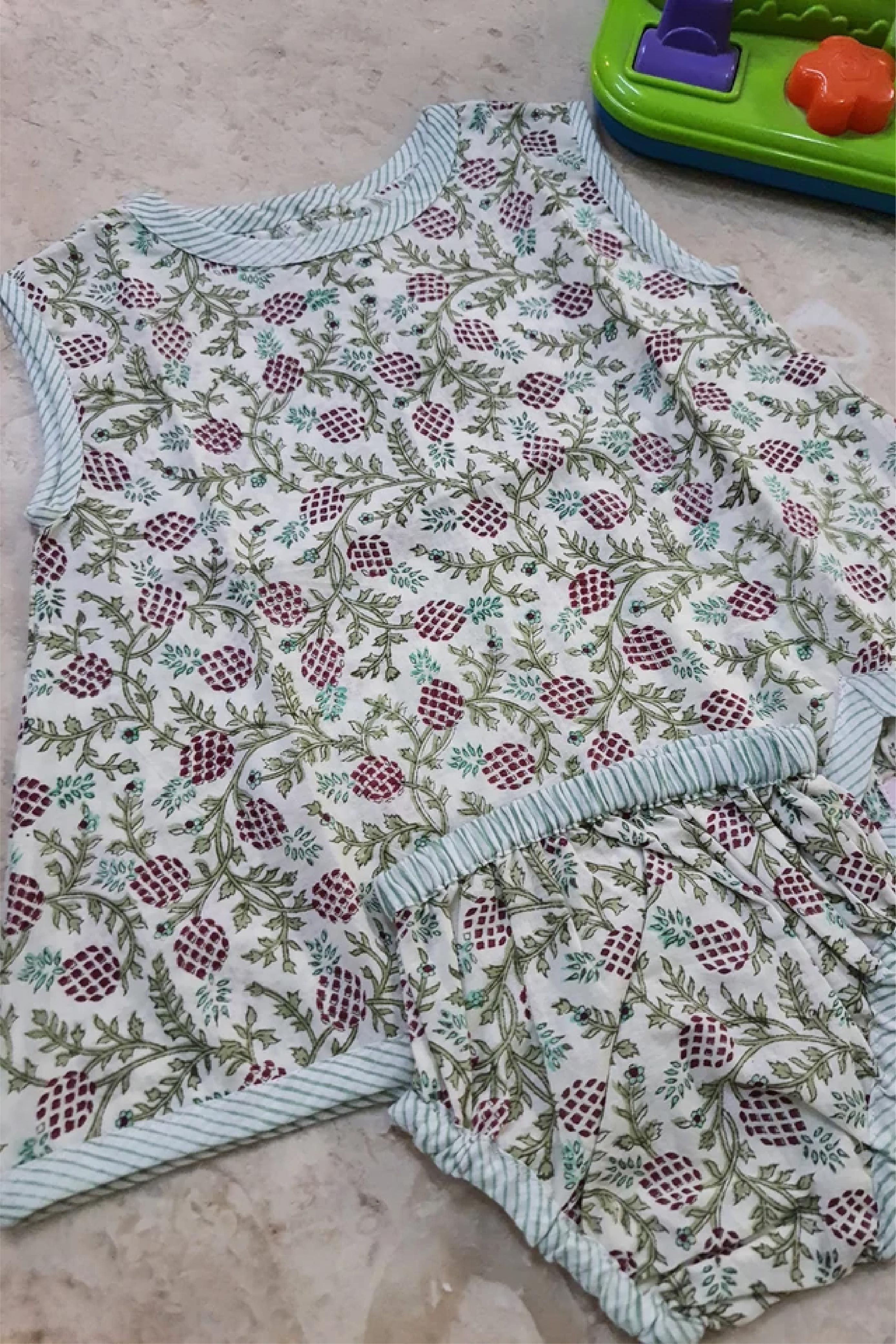 Green Floral Jaal - Infant Baby Dress With Shorts