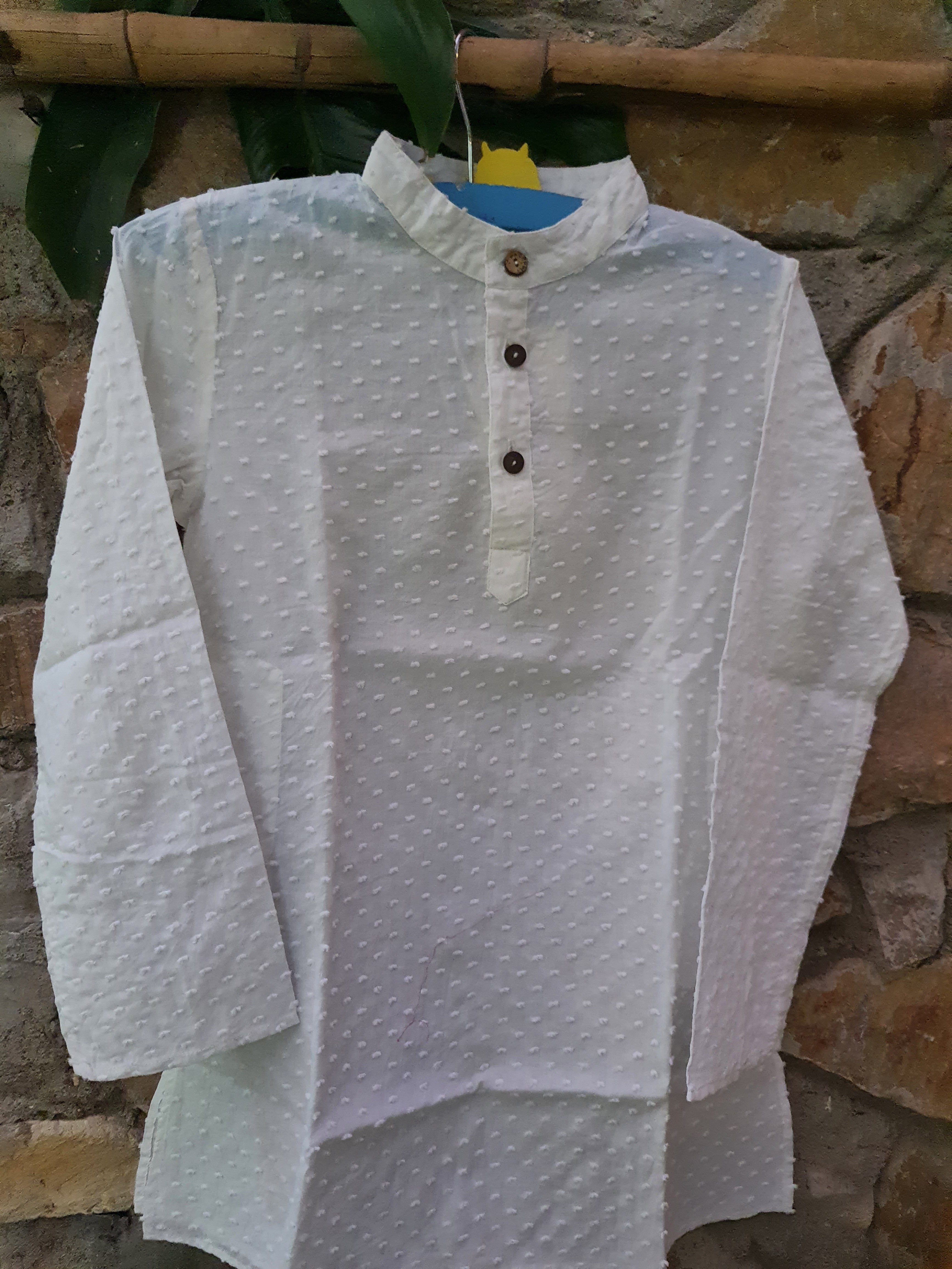 Boys White Small Dobby Kurta