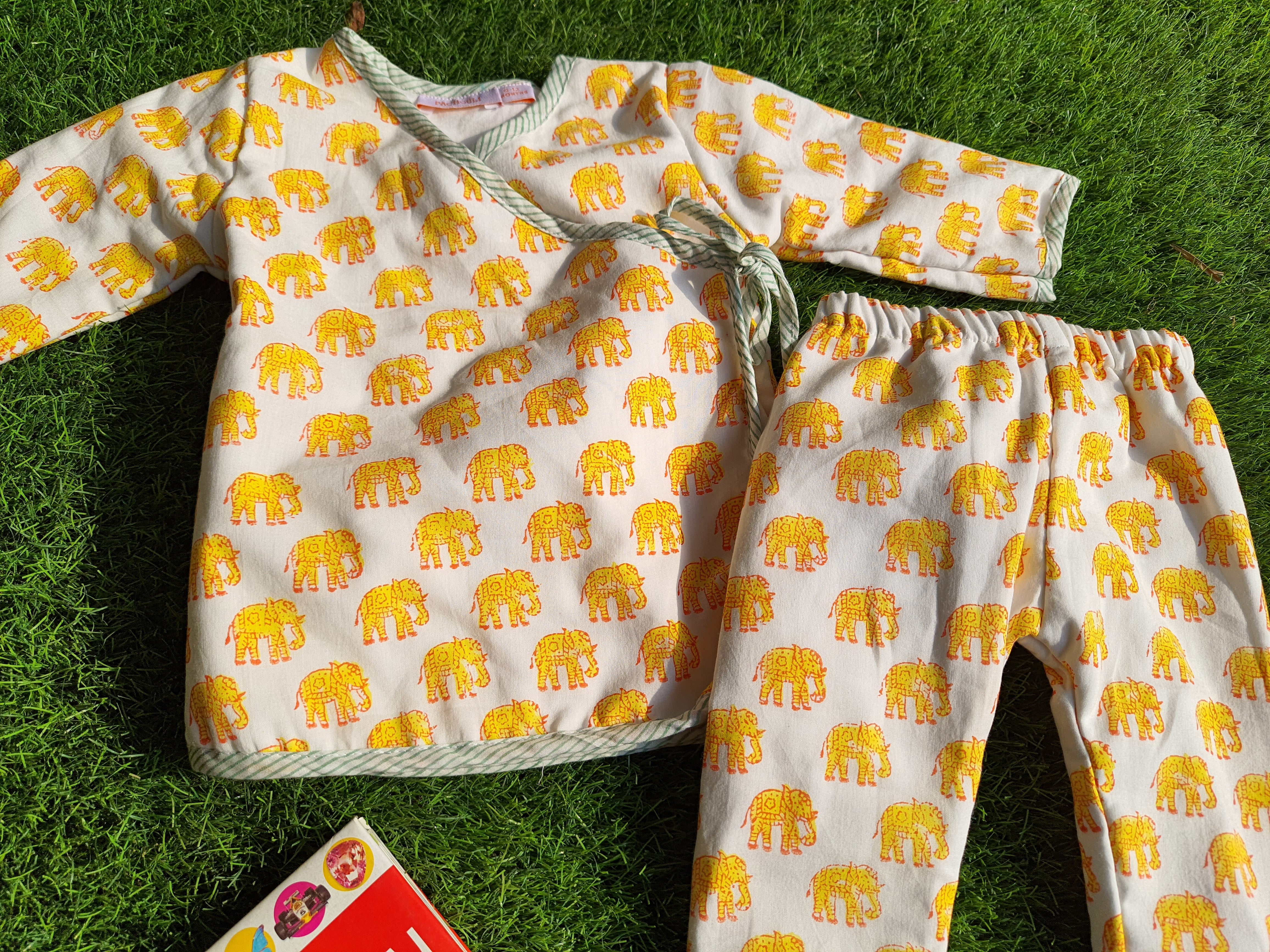 Infants Yellow Elephant Angarakha Top With Pajama