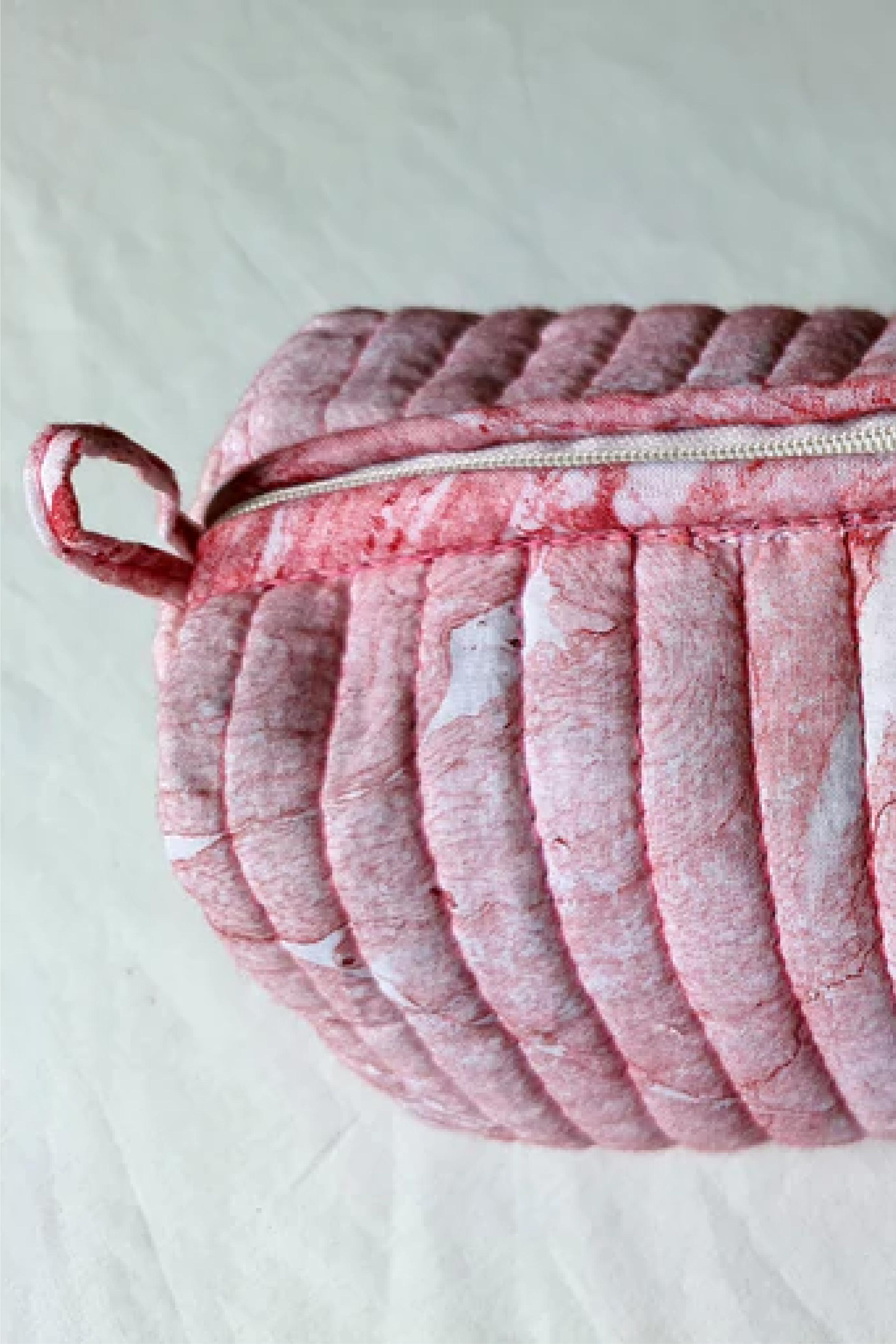 Pink Marble-Quilted Pouch Set S/3