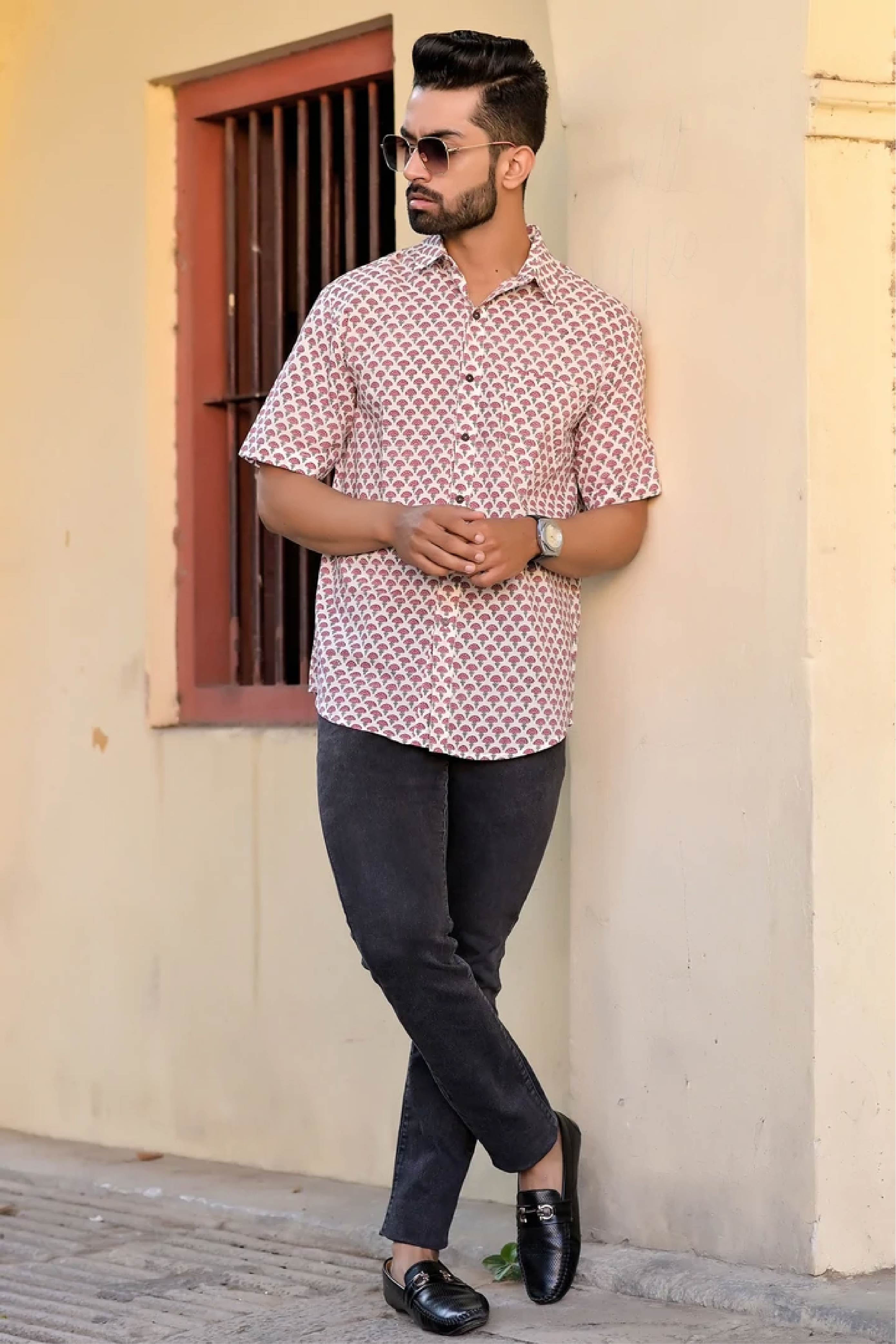 Men Half Sleeve Shirt Marigold Pink