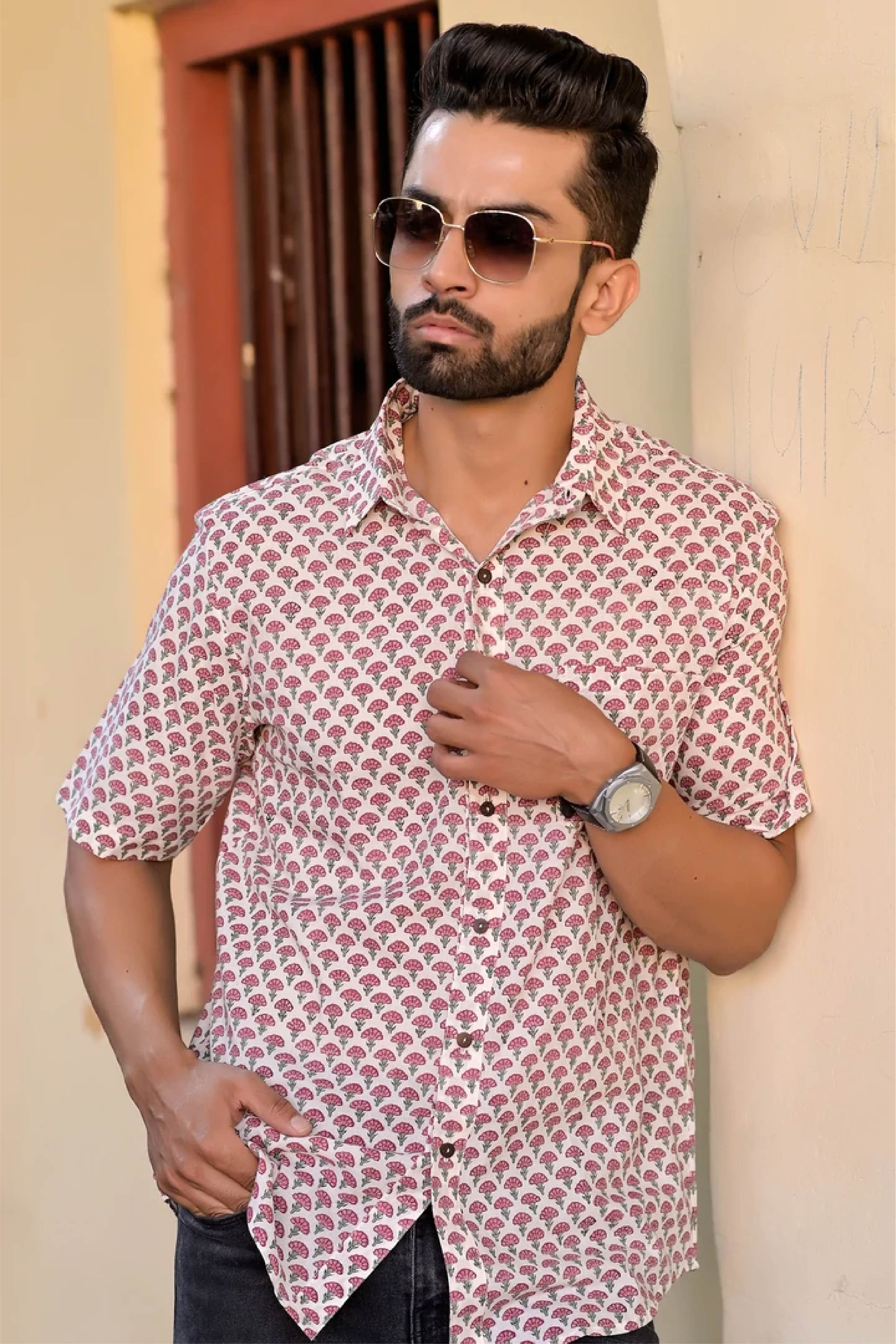 Men Half Sleeve Shirt Marigold Pink