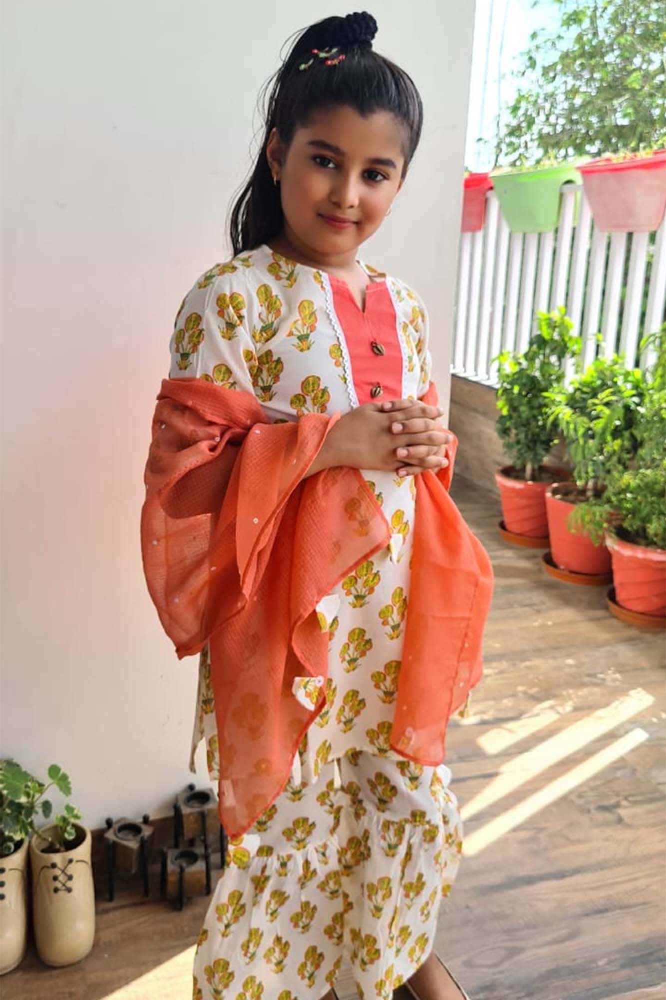 Girls Orange Sharara Set - Set of 3