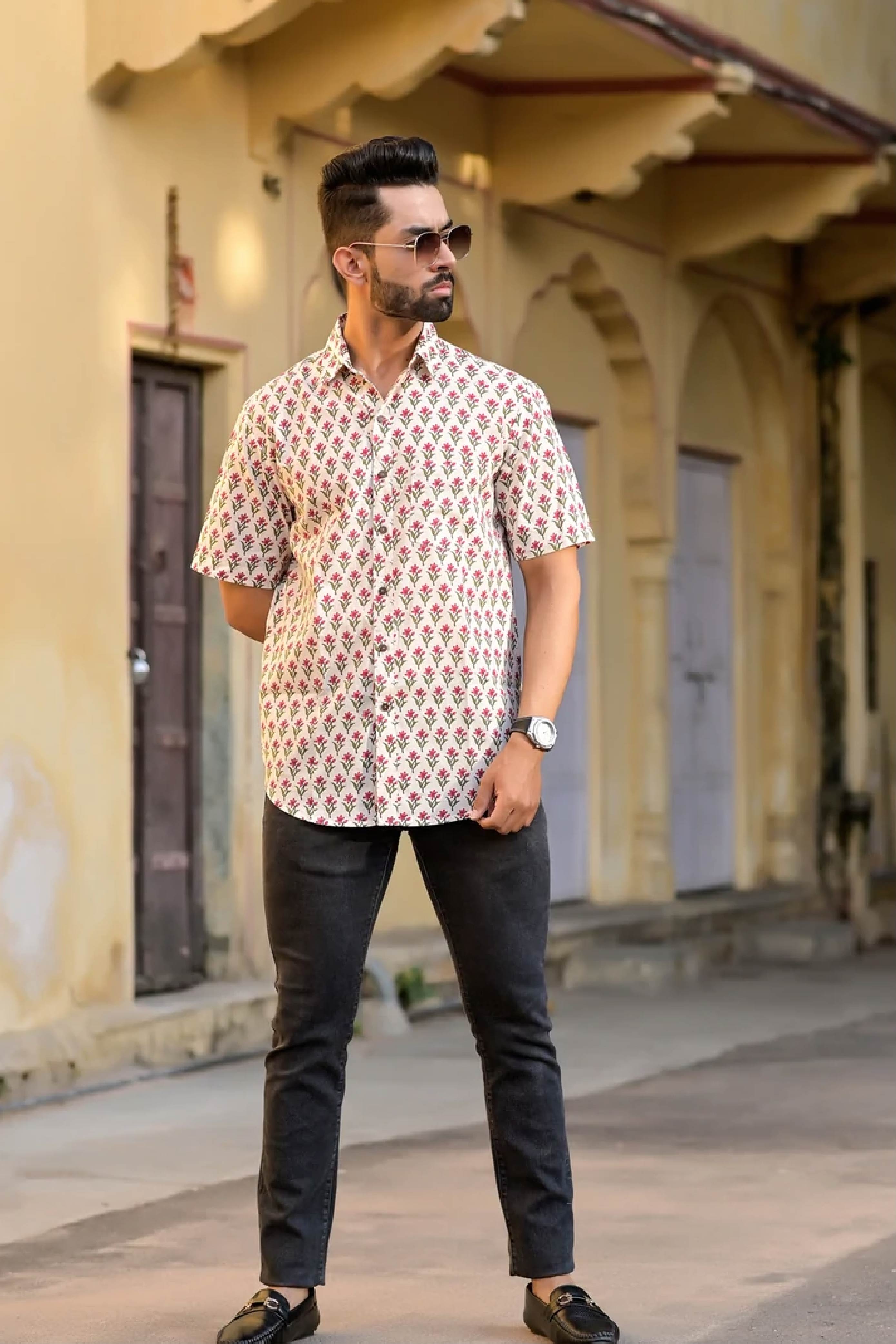 Men Half Sleeve Shirt Rust Booti