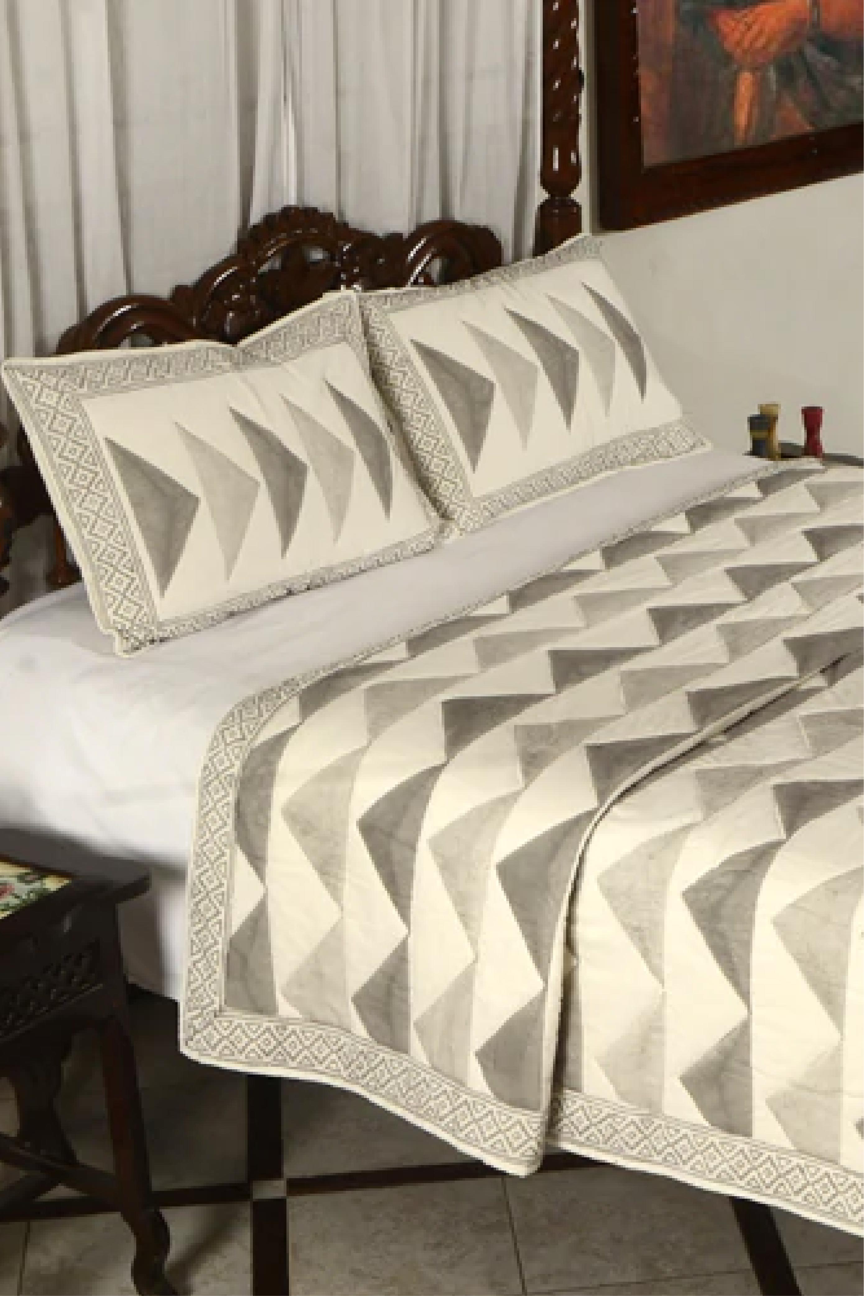 Brown Geo-triangle Quilted Bedcover