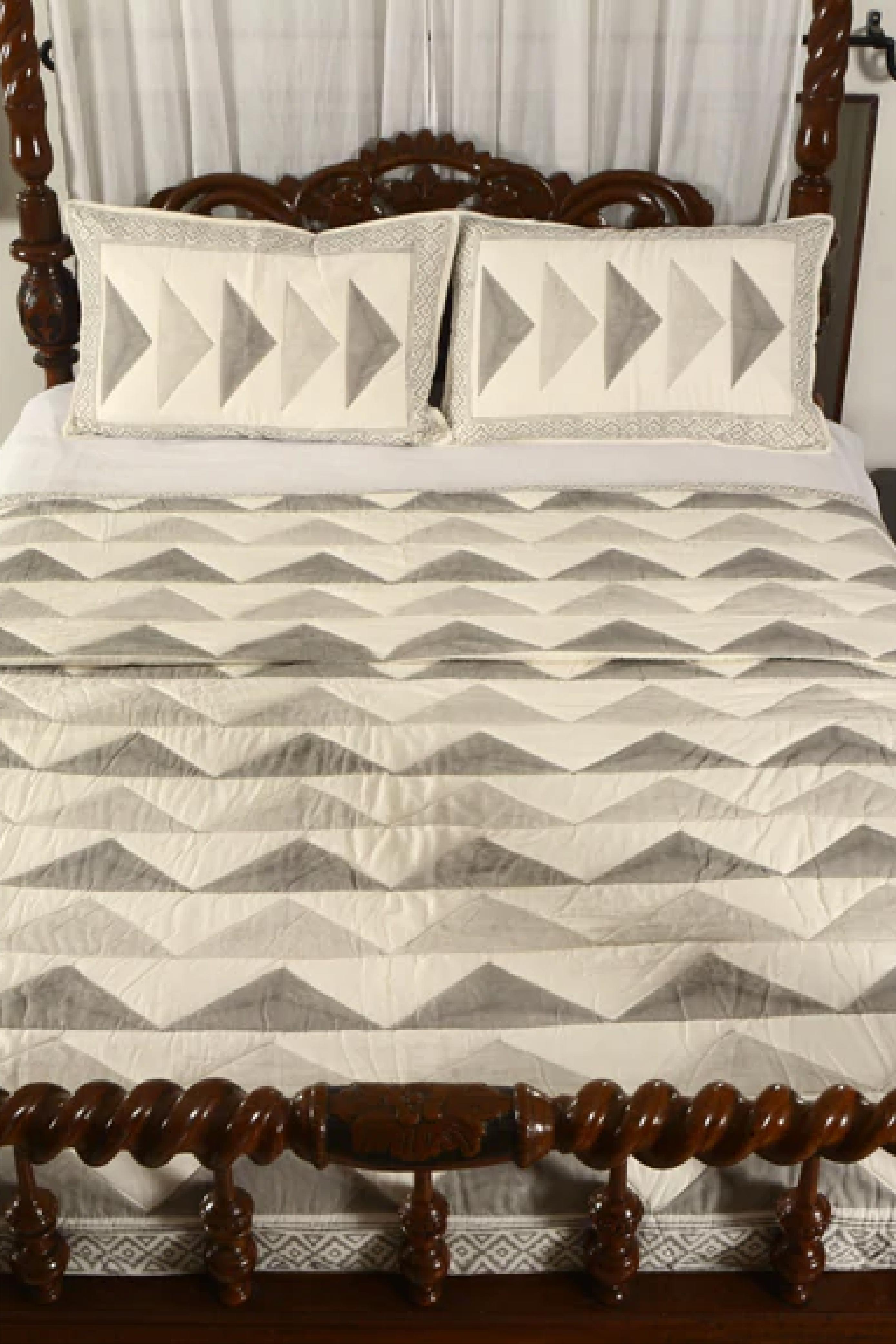 Brown Geo-triangle Quilted Bedcover