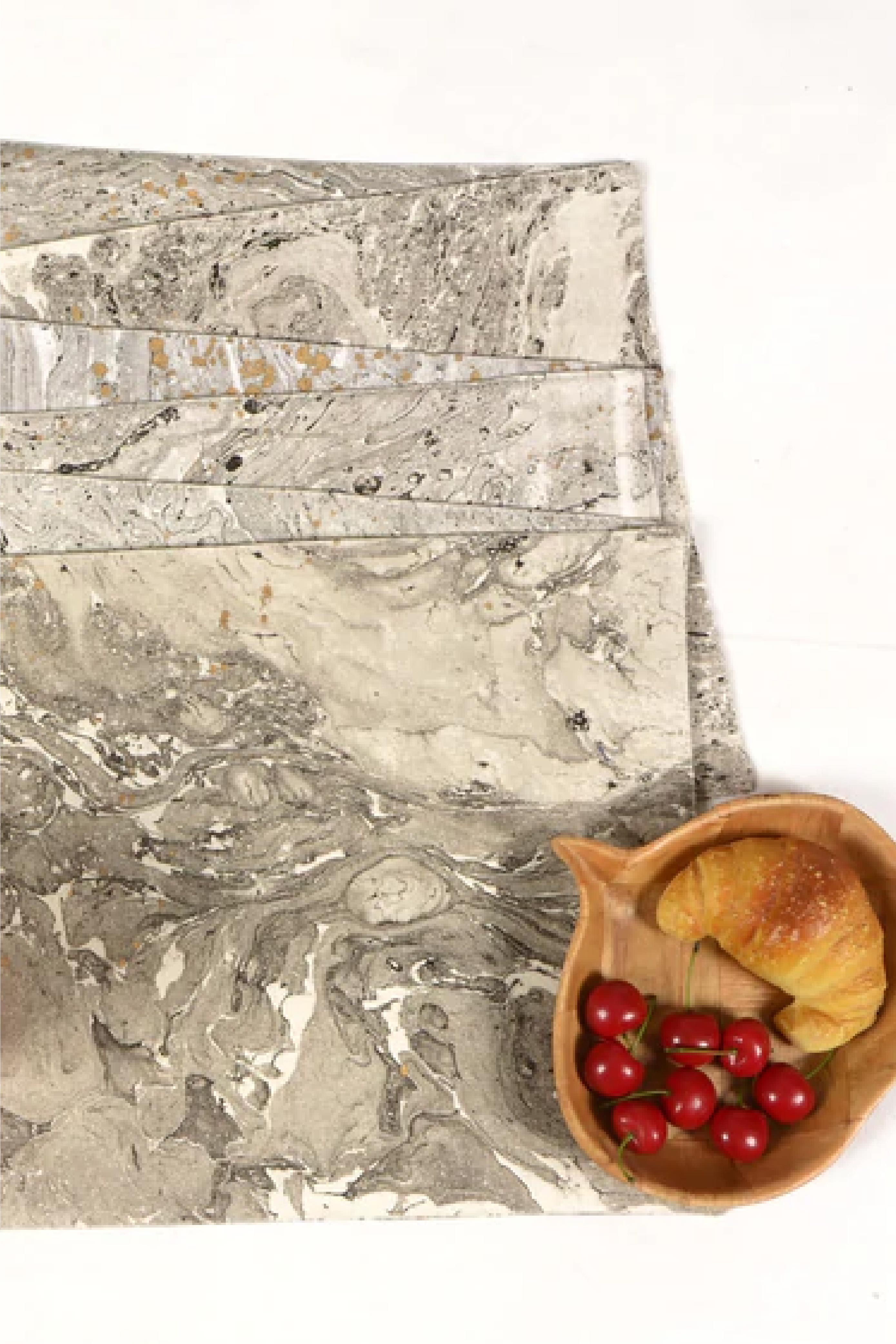 Place Mat & Napkin Set of 6 Marble Gray