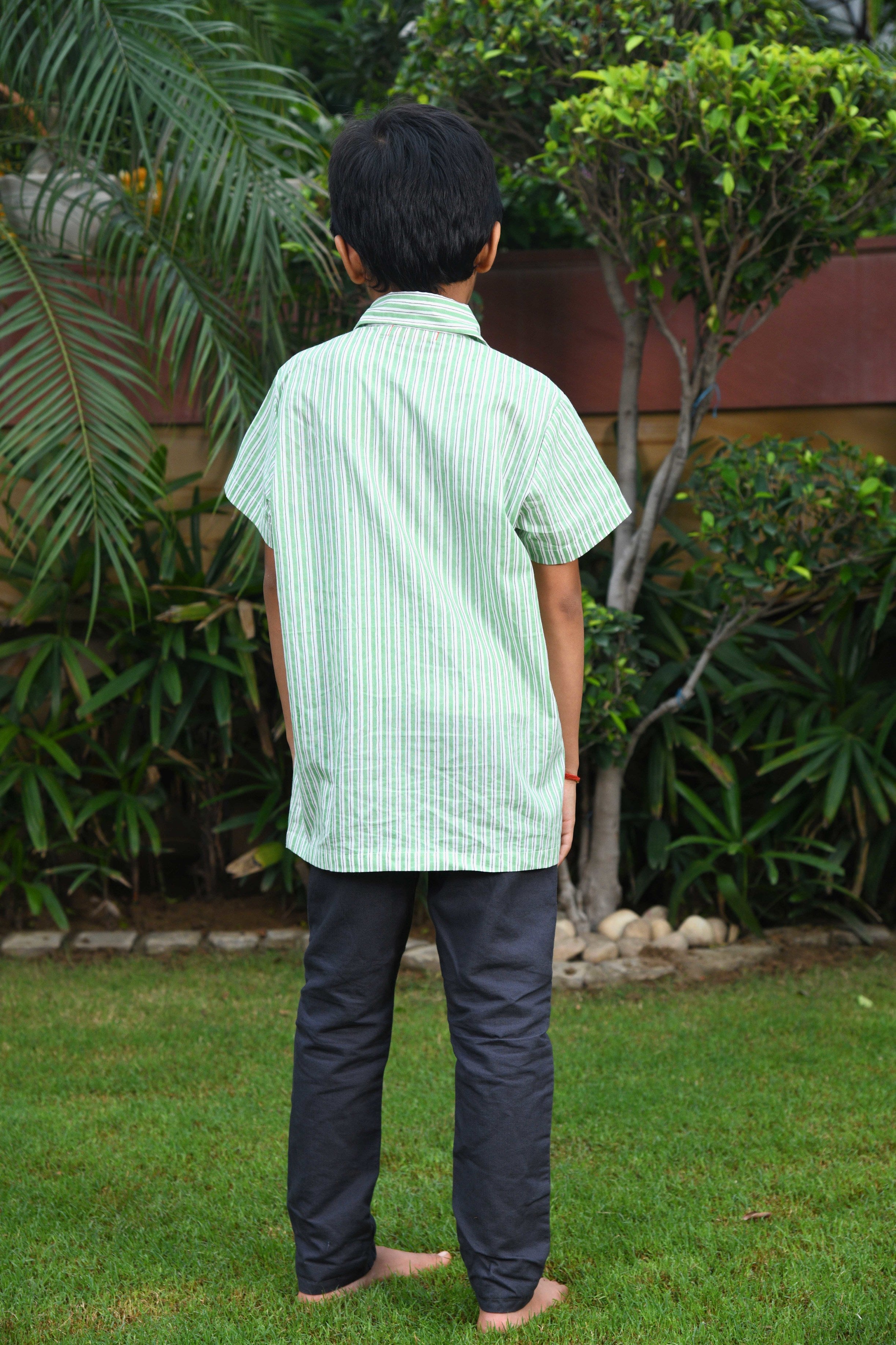 Boys Stripes Green Shirt