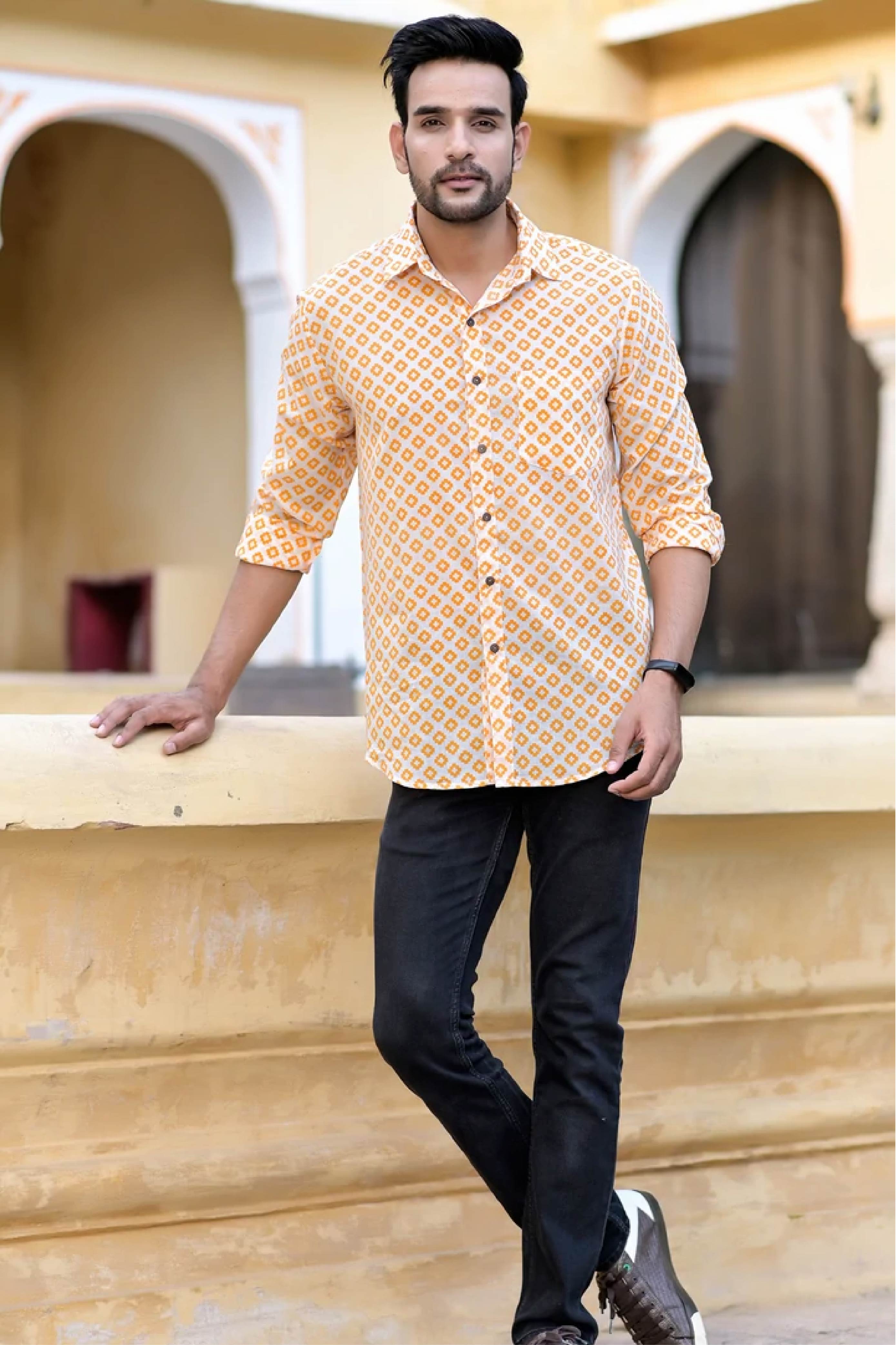 Men Full Sleeve Shirt Moroccan Yellow