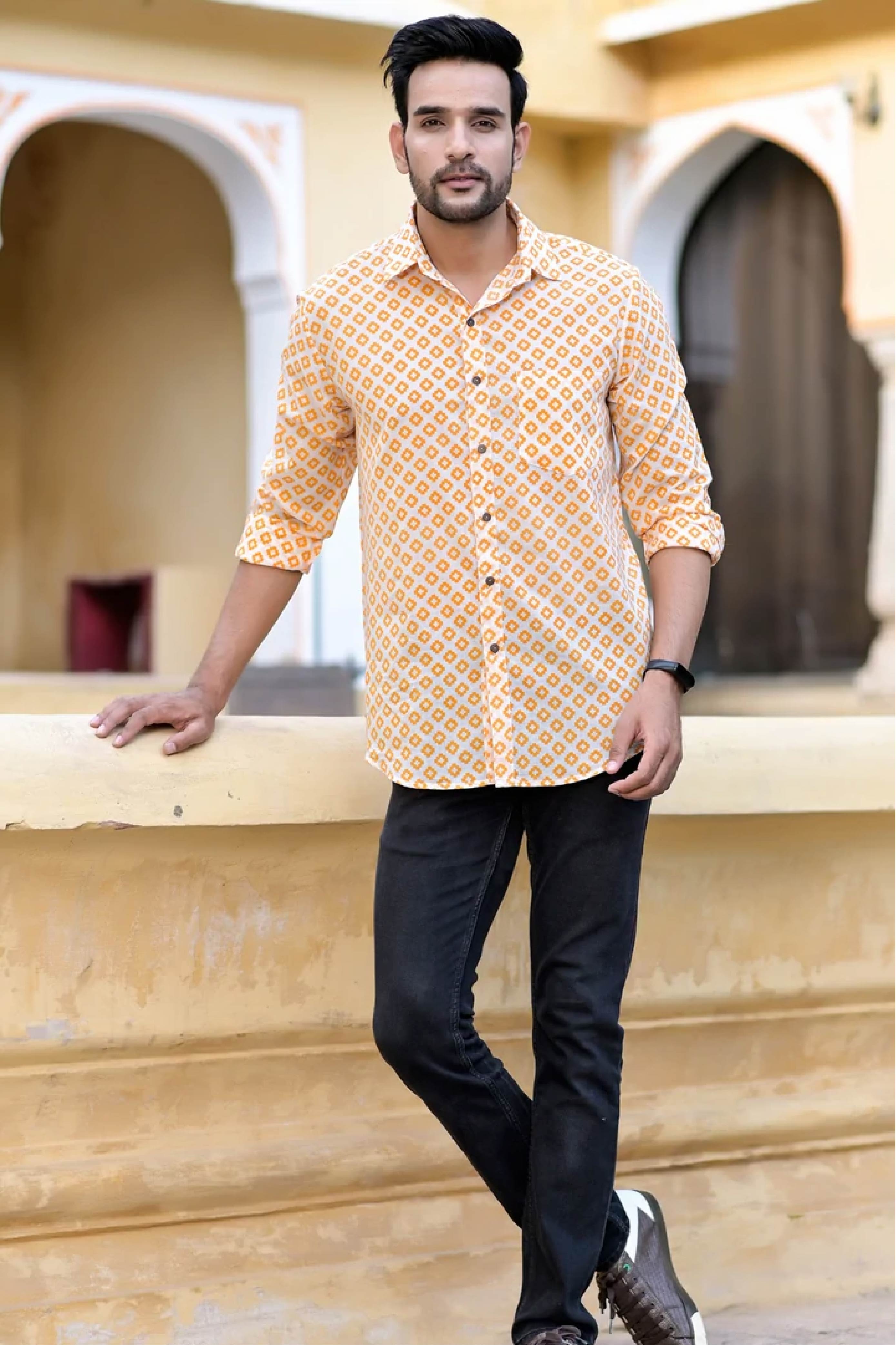 Shirt Full Sleeve Mens Moroccan Yellow