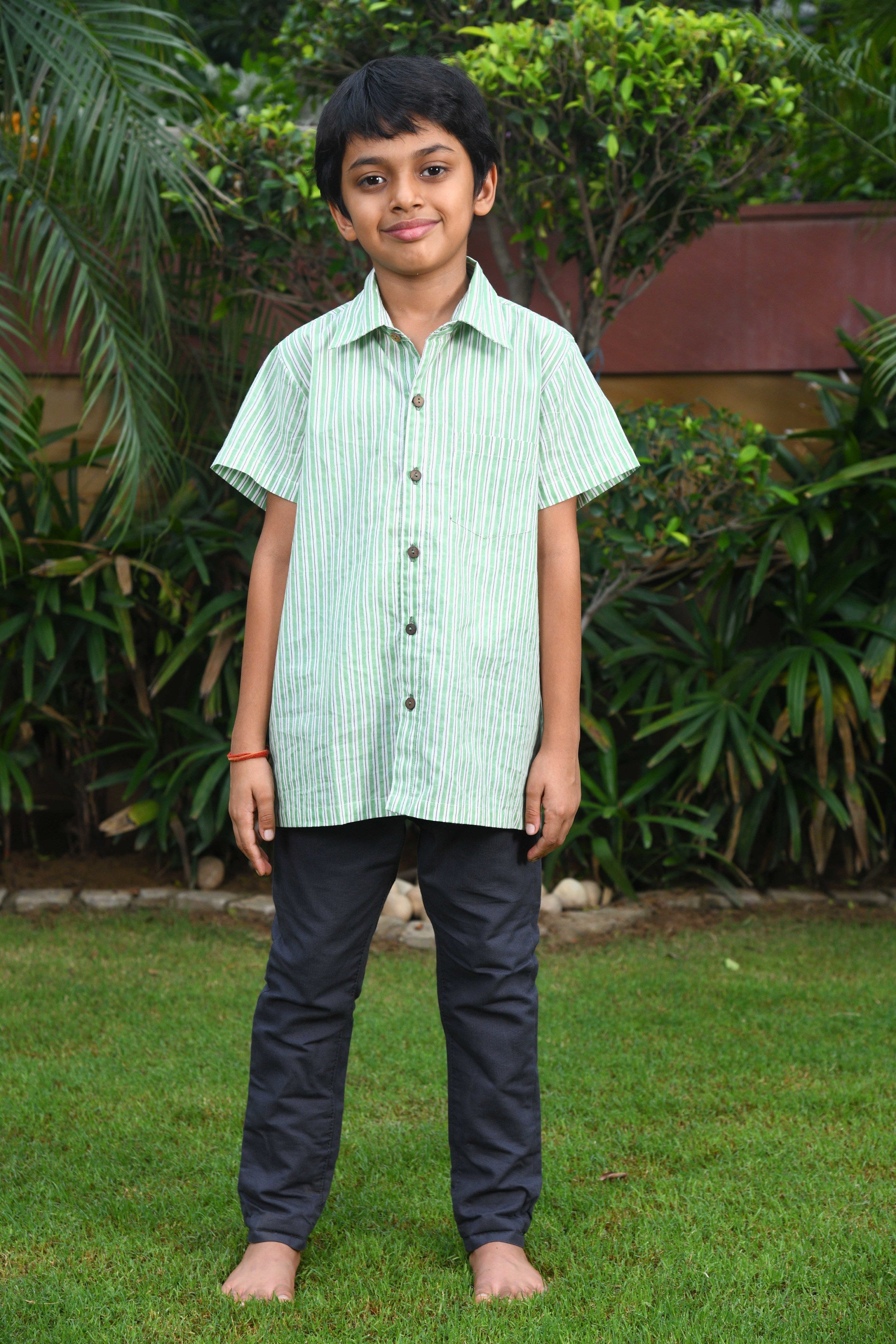 Boys Stripes Green Shirt