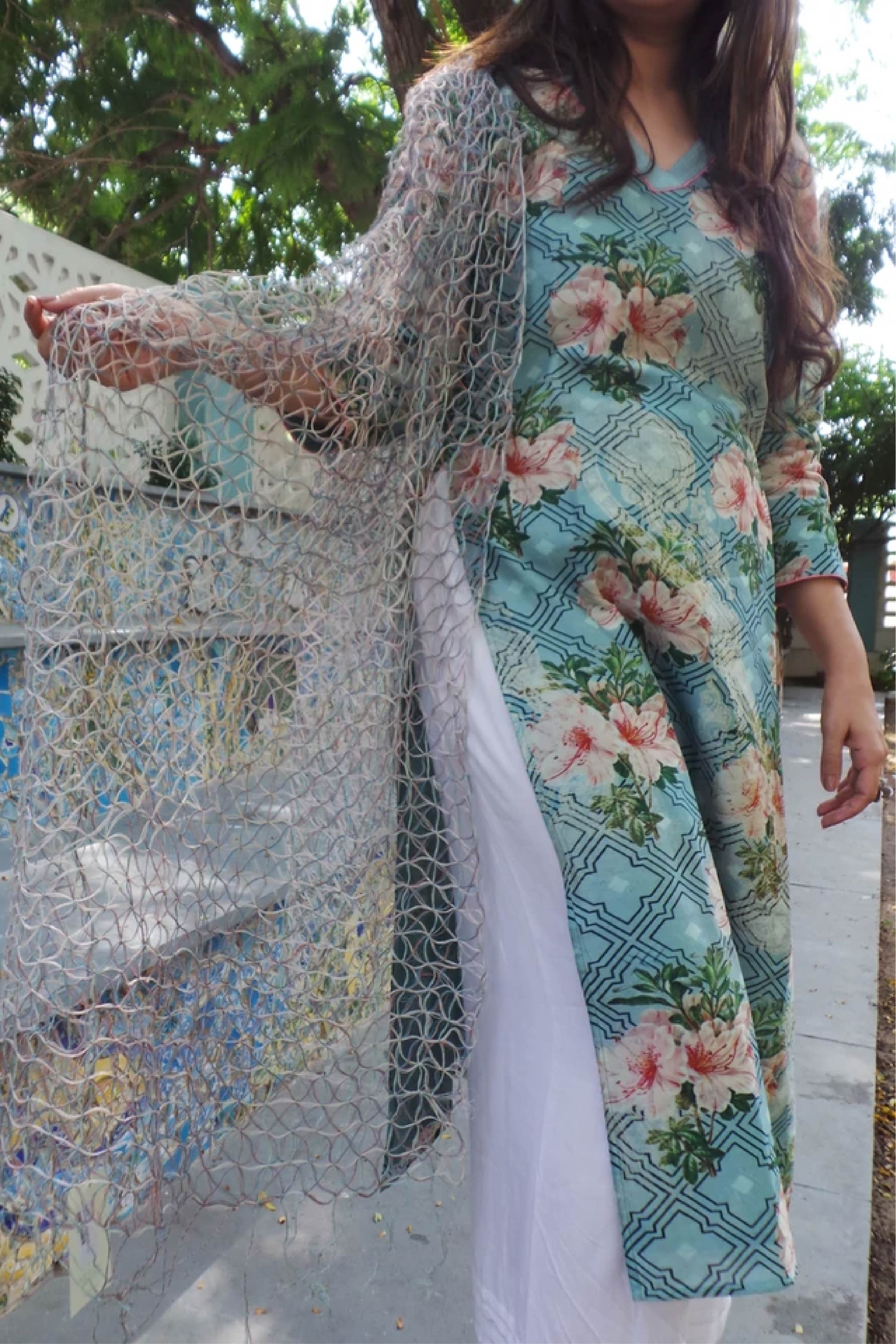 Silk Floral Straight Kurti